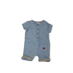 0-3M Light Blue Organic Cotton Button Romper - The Little White Company