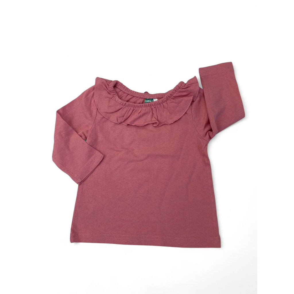 3-6M Dusty Pink Frill Neck Long Sleeve Top - Ackermans