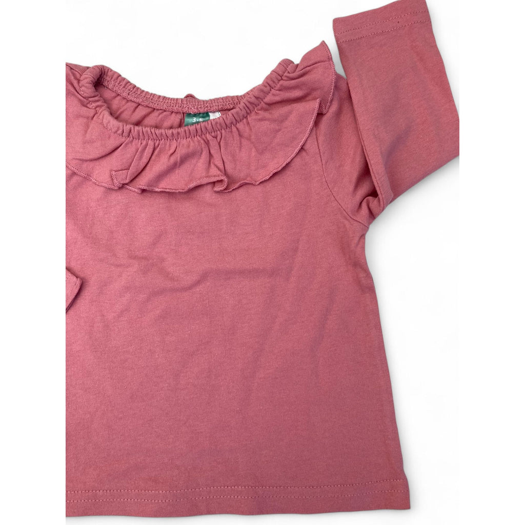 3-6M Dusty Pink Frill Neck Long Sleeve Top - Ackermans