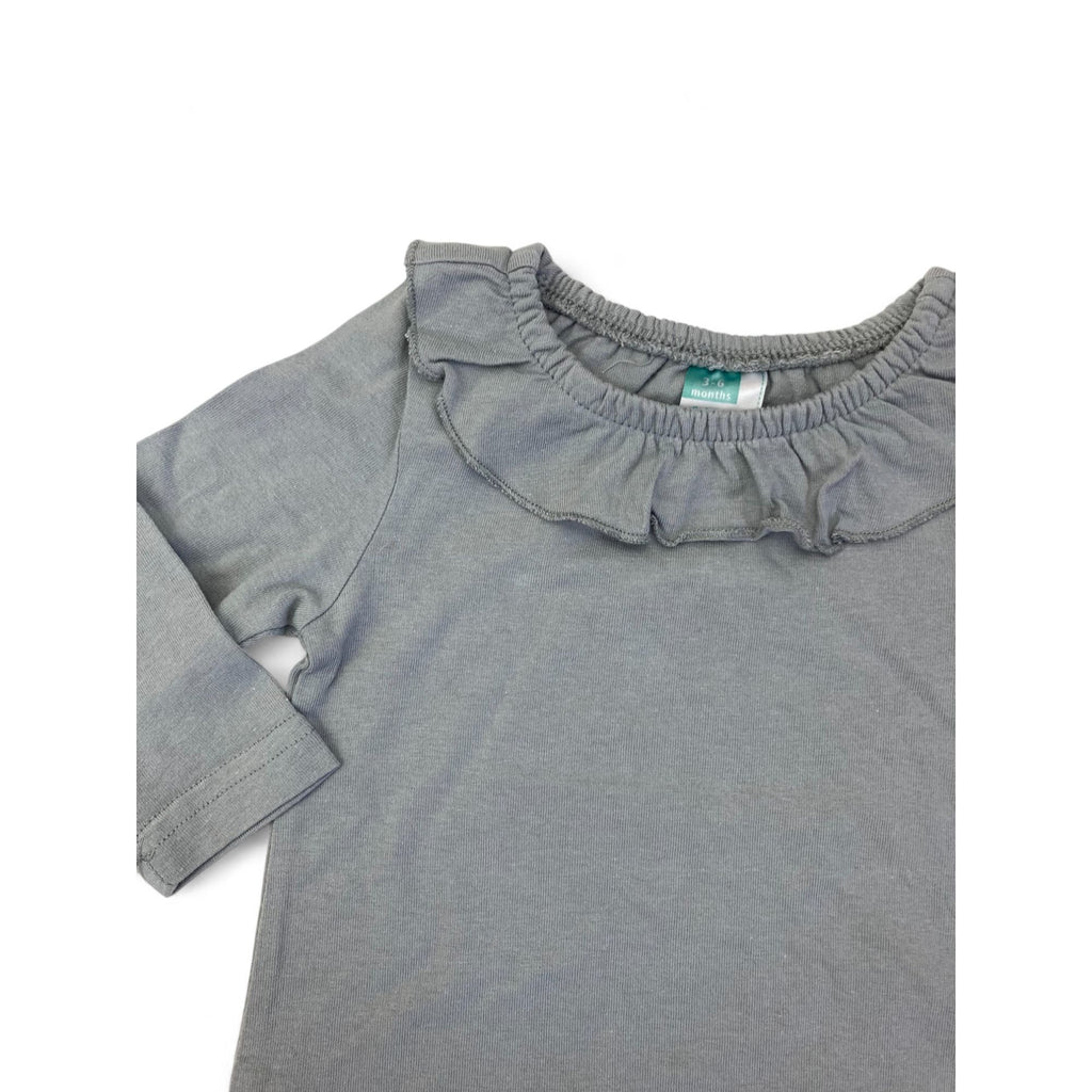 3-6M Grey Frill Neck Long Sleeve Top - Ackermans