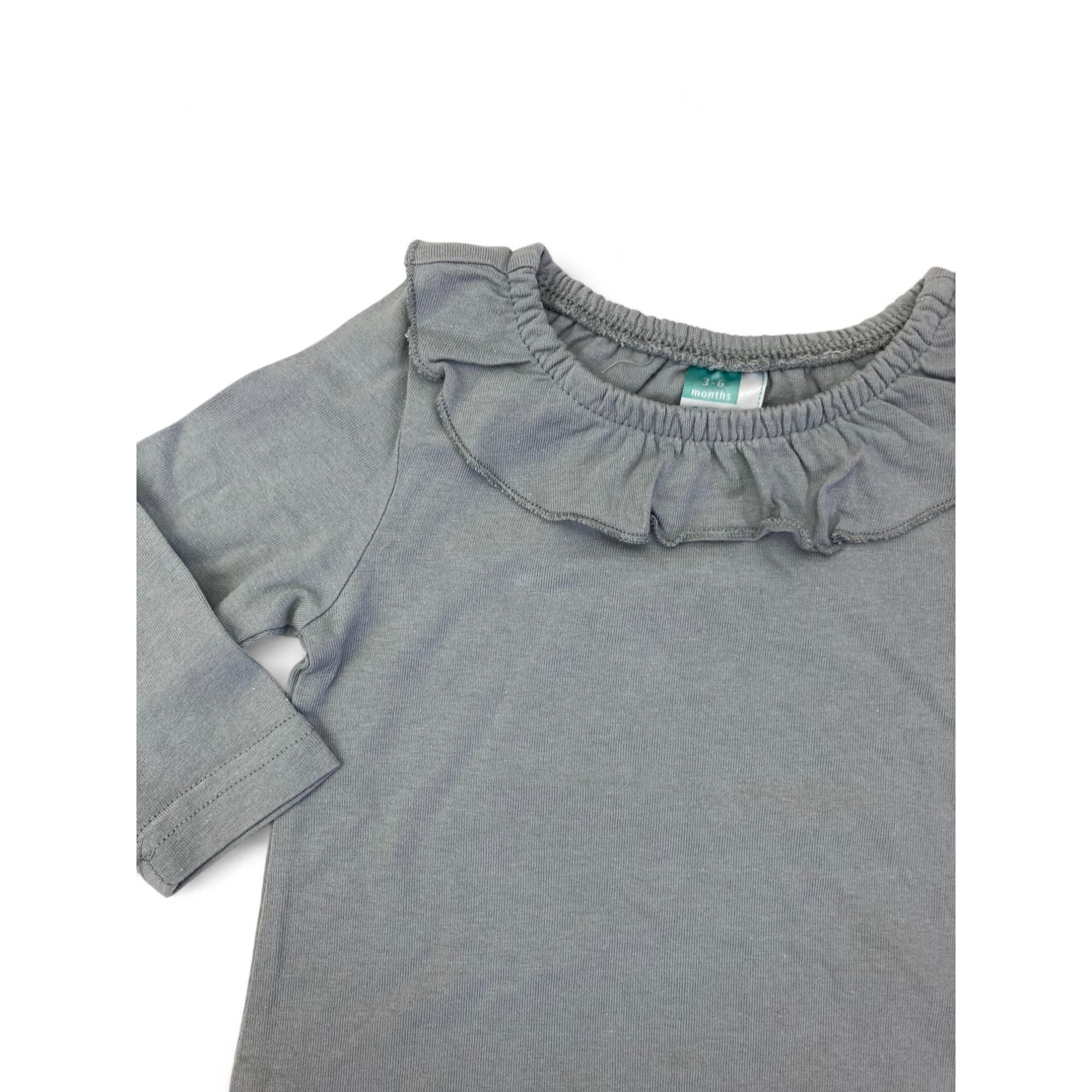 3-6M Grey Frill Neck Long Sleeve Top - Ackermans