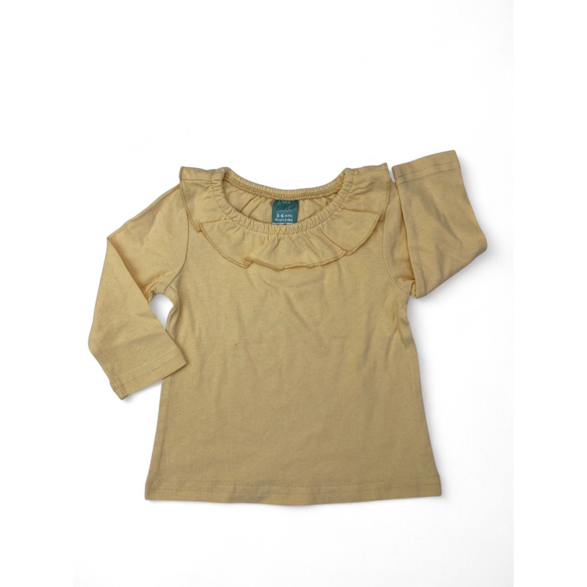 3-6M Yellow Frill Neck Long Sleeve Top - Ackermans