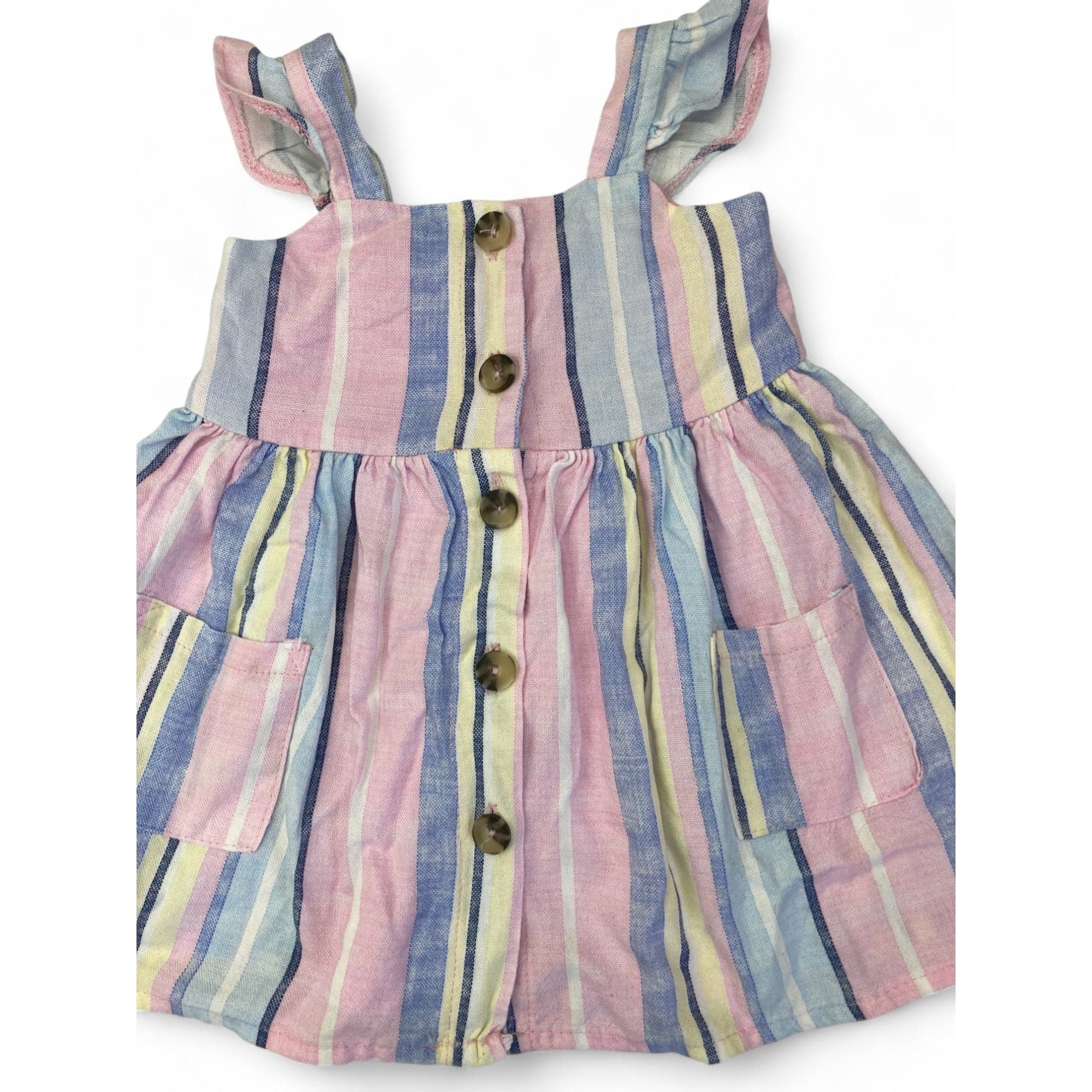 6-12M Pastel Stripe Viscose-Linen Blend Dress - Ackermans