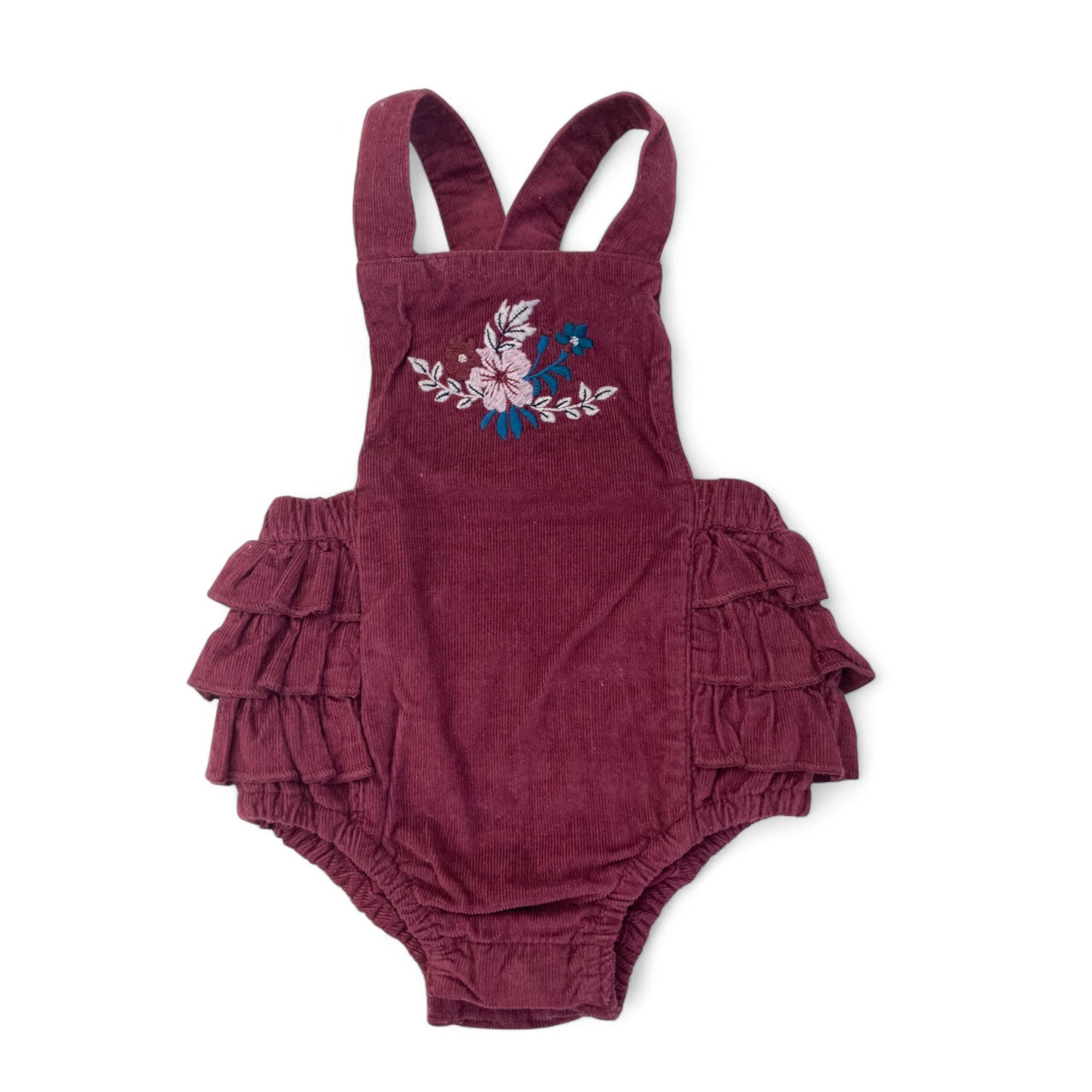 0-3M Maroon Corduroy Pinafore Romper - Tu