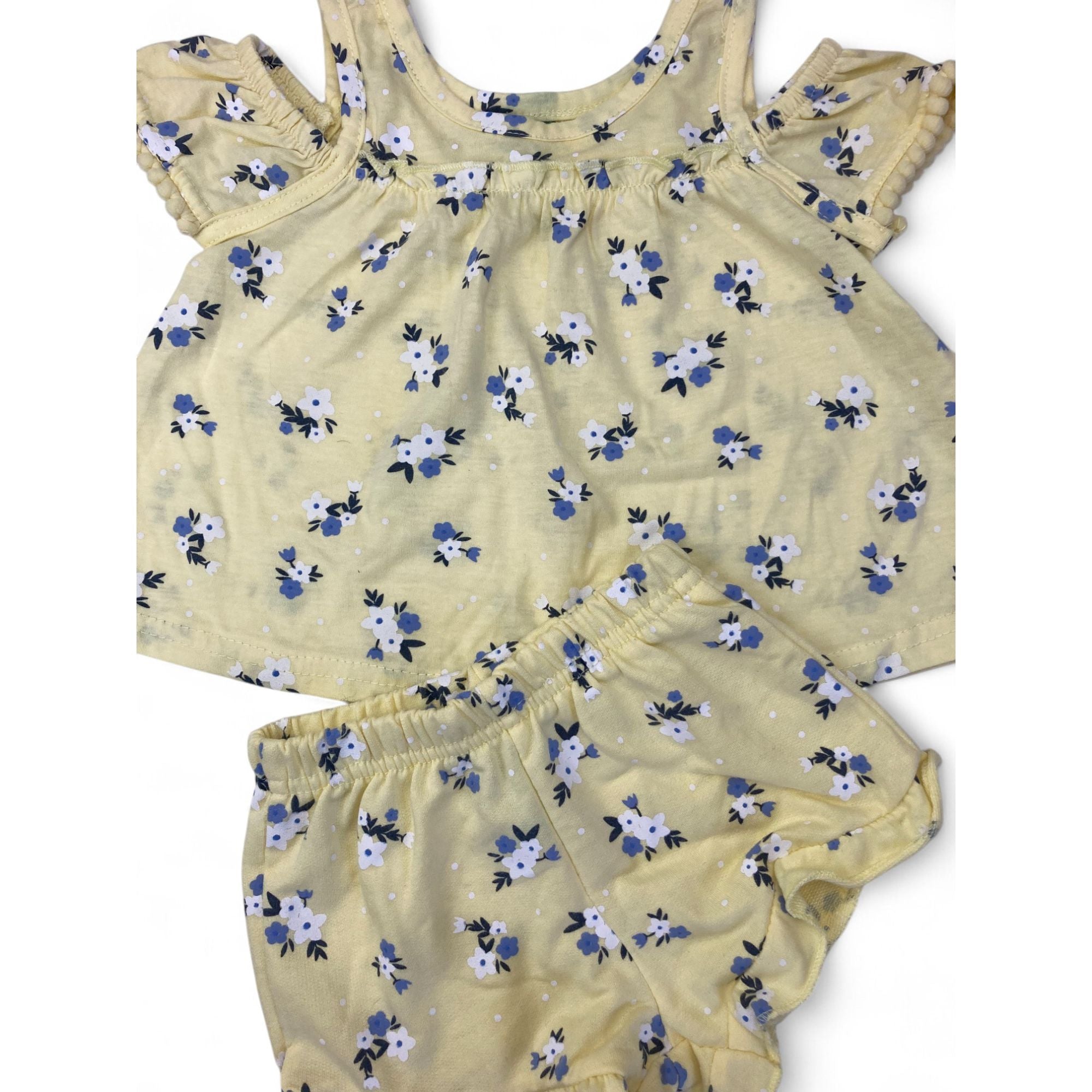 6-12M Light Yellow Floral Print Top & Shorts - Ackermans