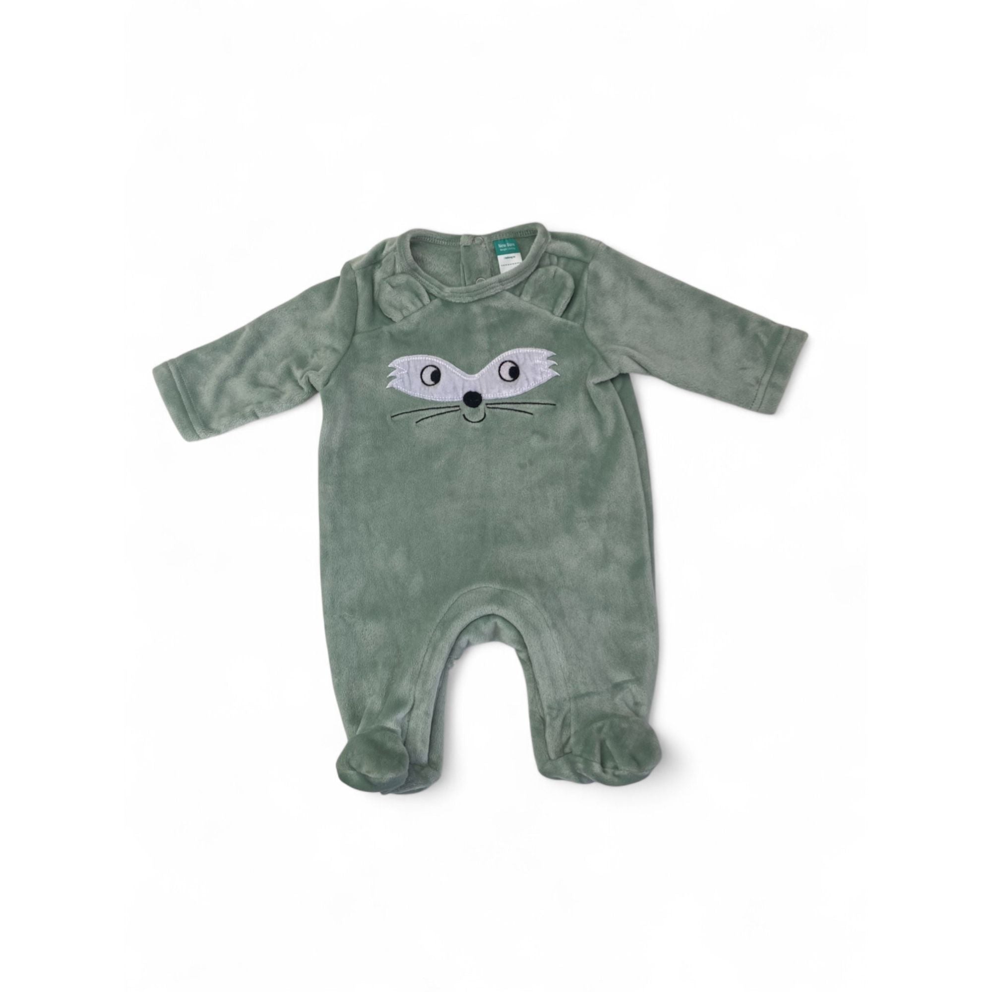 Newborn Mint Green Velour Fox Onesie - Ackermans