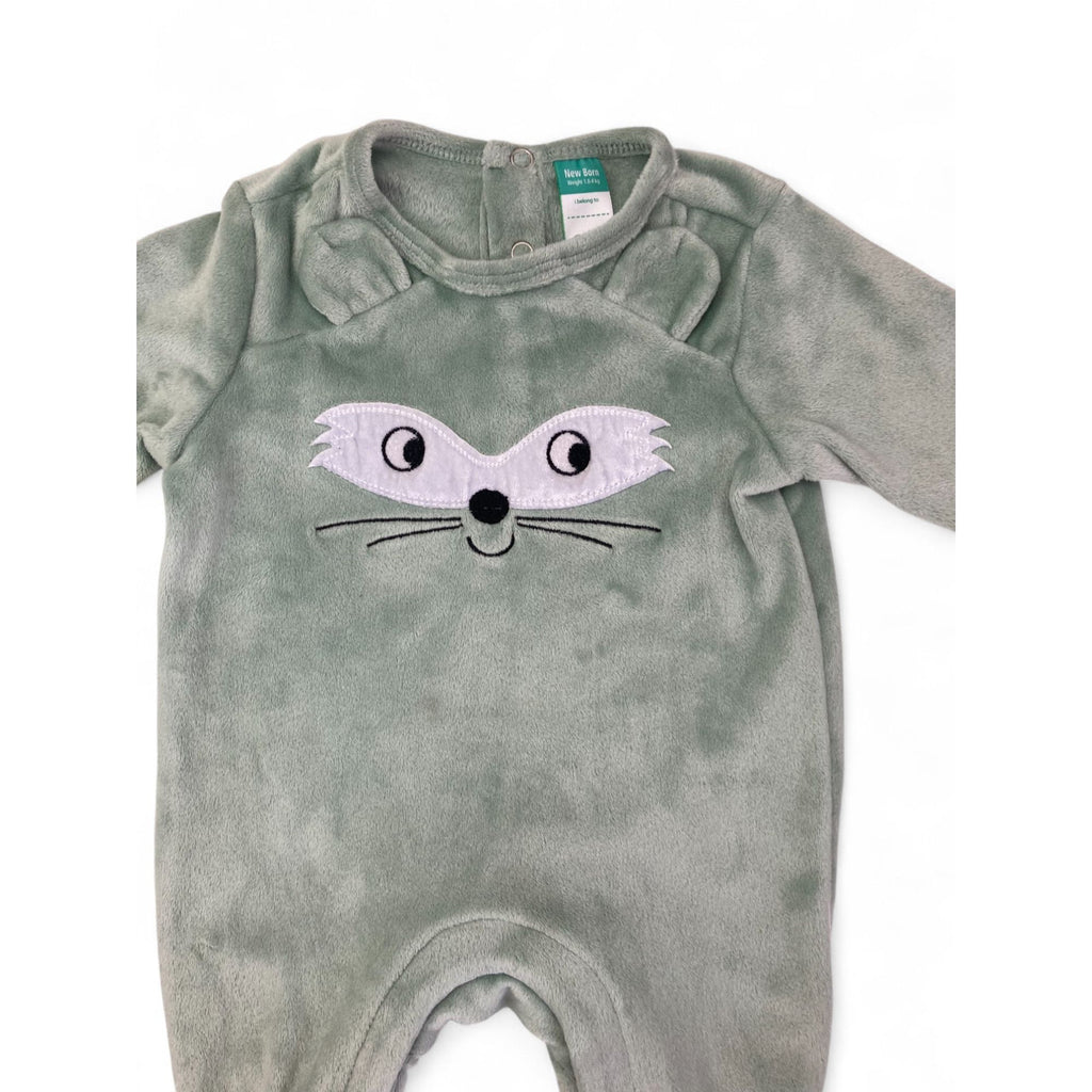 Newborn Mint Green Velour Fox Onesie - Ackermans