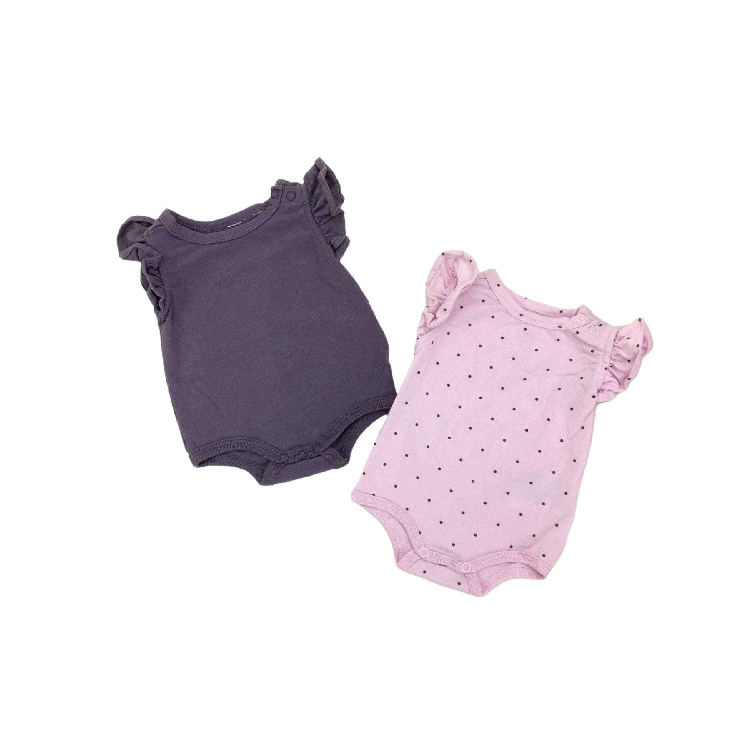 Newborn Purple & Pink Dotted Frill Detail Bodysuits - Cotton On