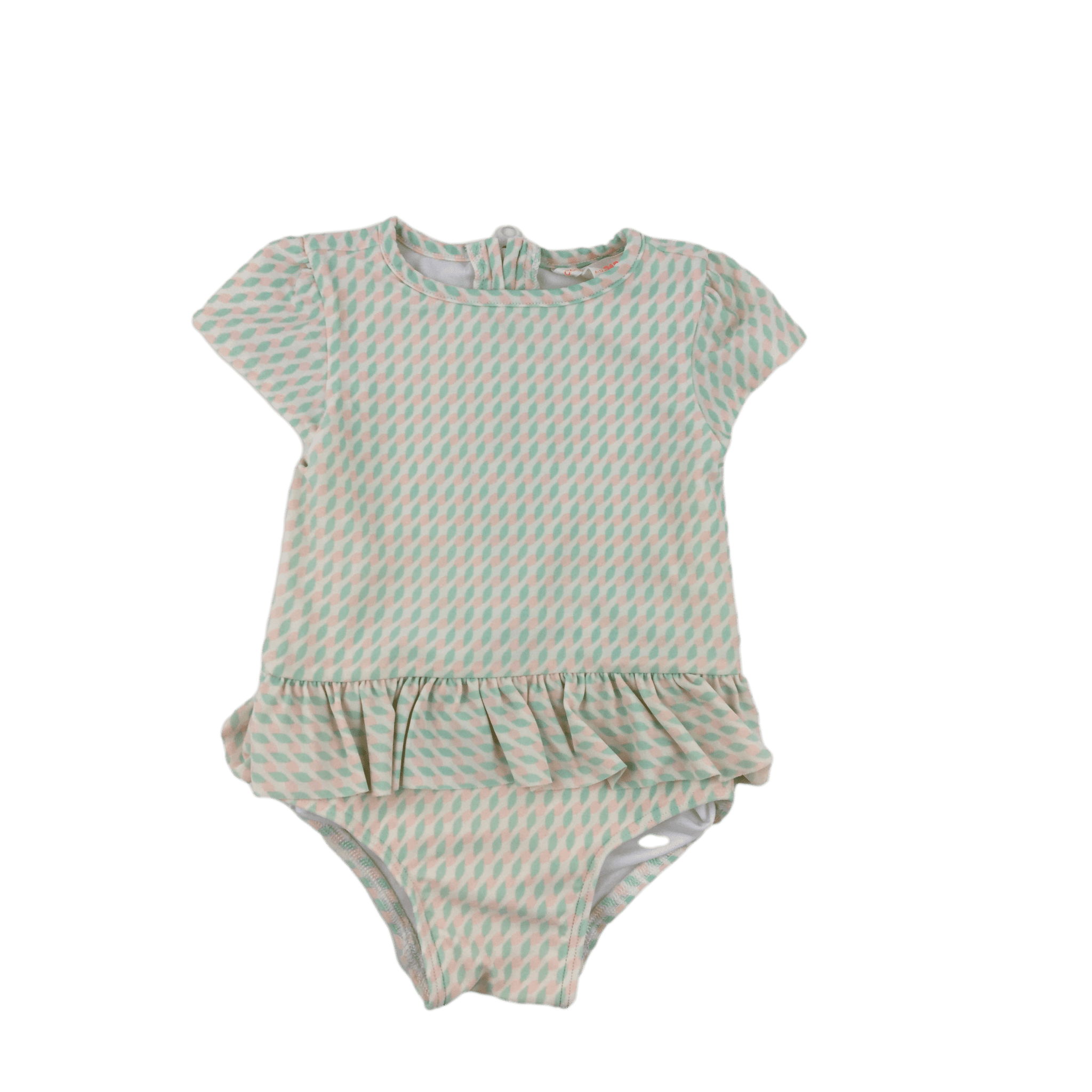 3-6M Cream, Mint, & Pink Patterned Peplum Swimsuit - Country Road