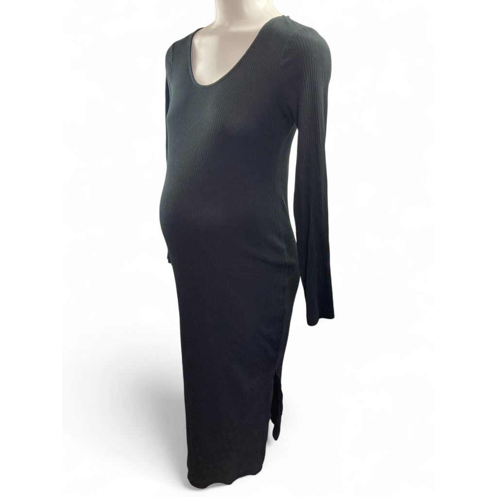 US Large - Black Ribbed Maternity Bodycon Dress - H&M