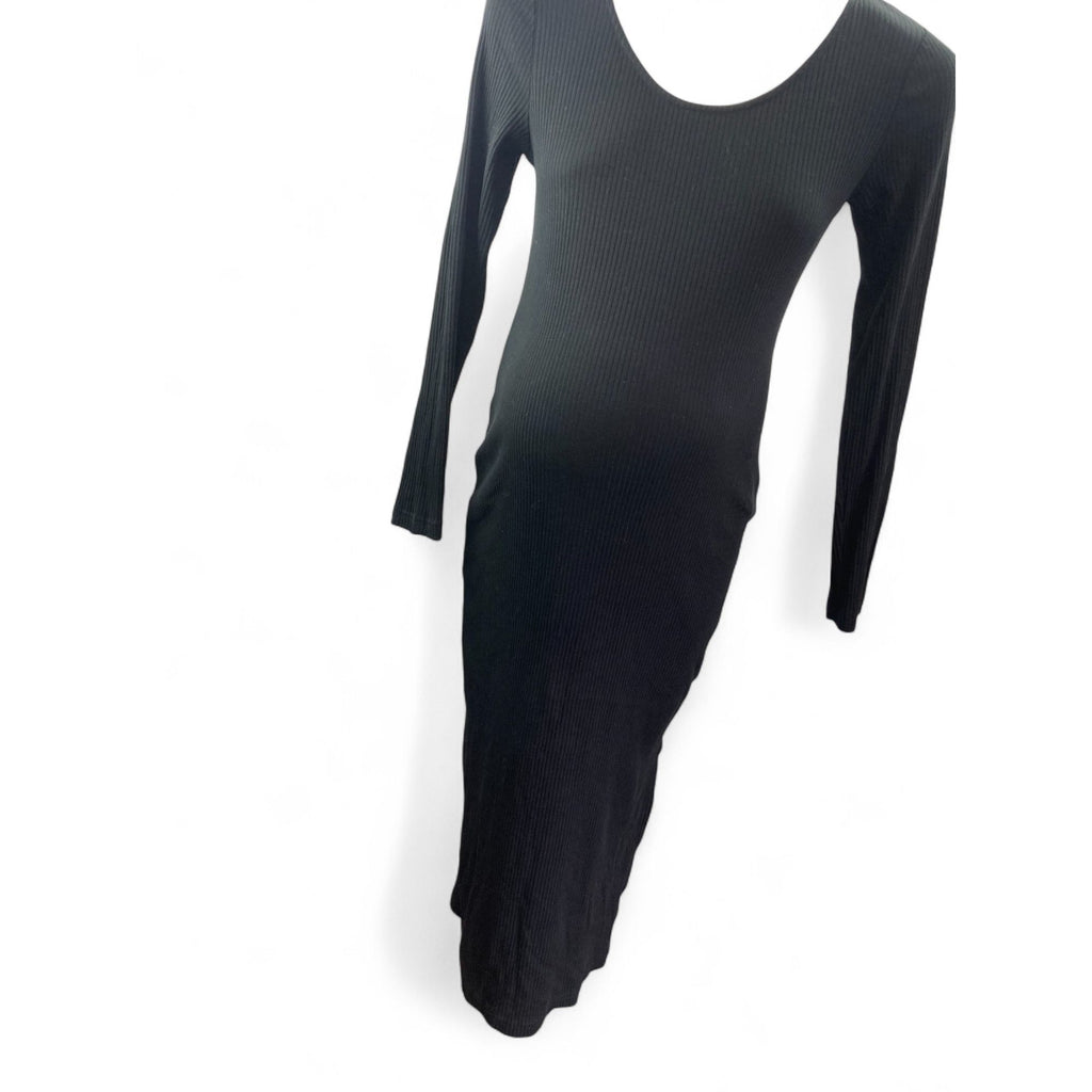 US Large - Black Ribbed Maternity Bodycon Dress - H&M