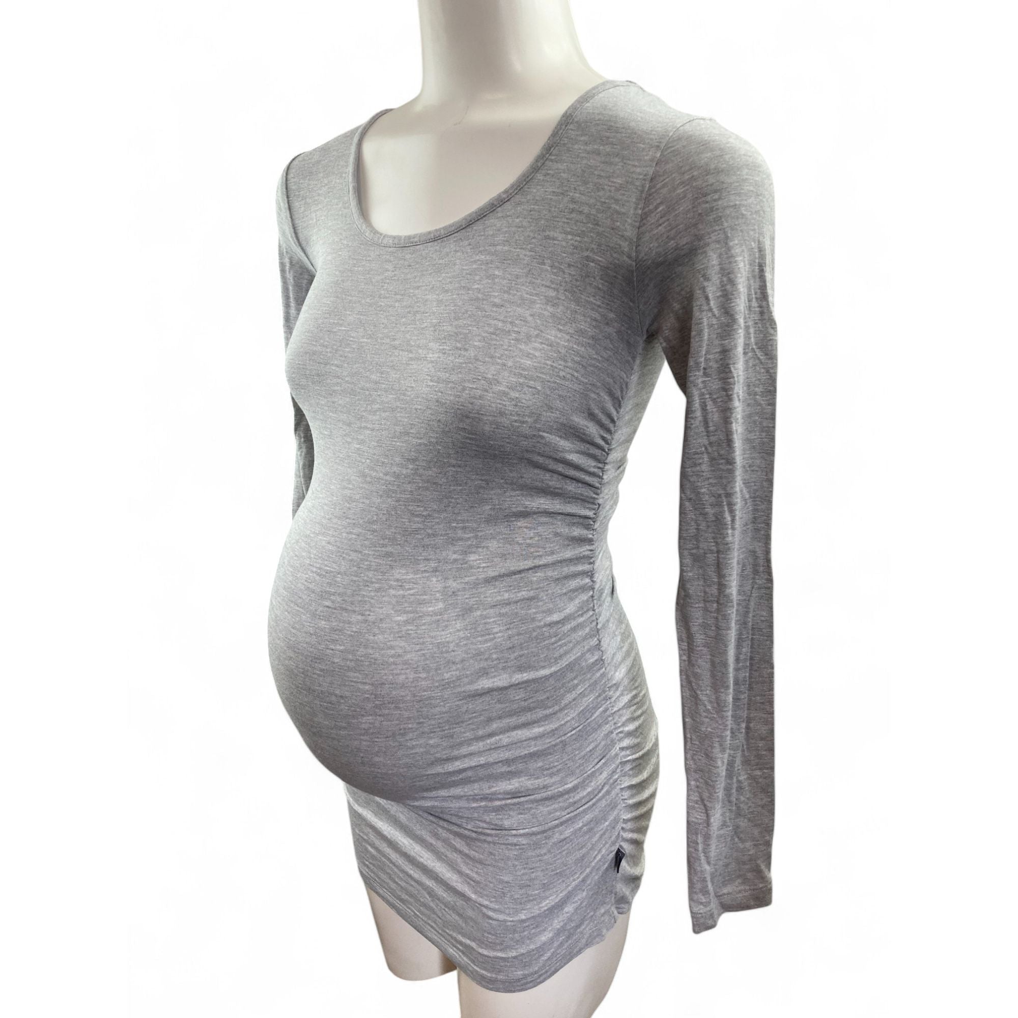 Small - Grey Melange Long Sleeve Maternity T Shirt - Cherry Melon
