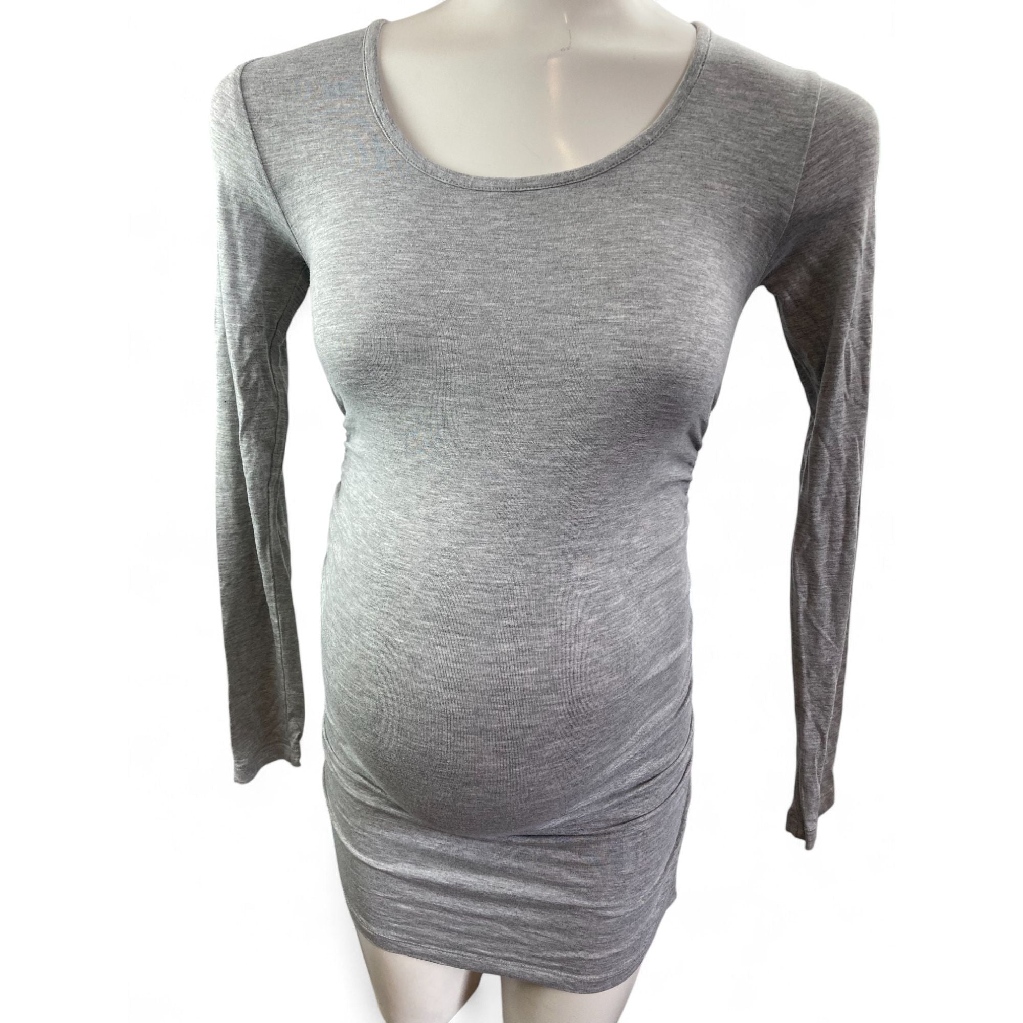 Small - Grey Melange Long Sleeve Maternity T Shirt - Cherry Melon