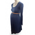 Small - Navy Blue Long Sleeve Babydoll Maternity Dress - Cherry Melon