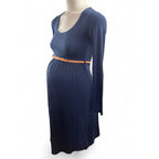 Small - Navy Blue Long Sleeve Babydoll Maternity Dress - Cherry Melon