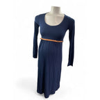 Small - Navy Blue Long Sleeve Babydoll Maternity Dress - Cherry Melon