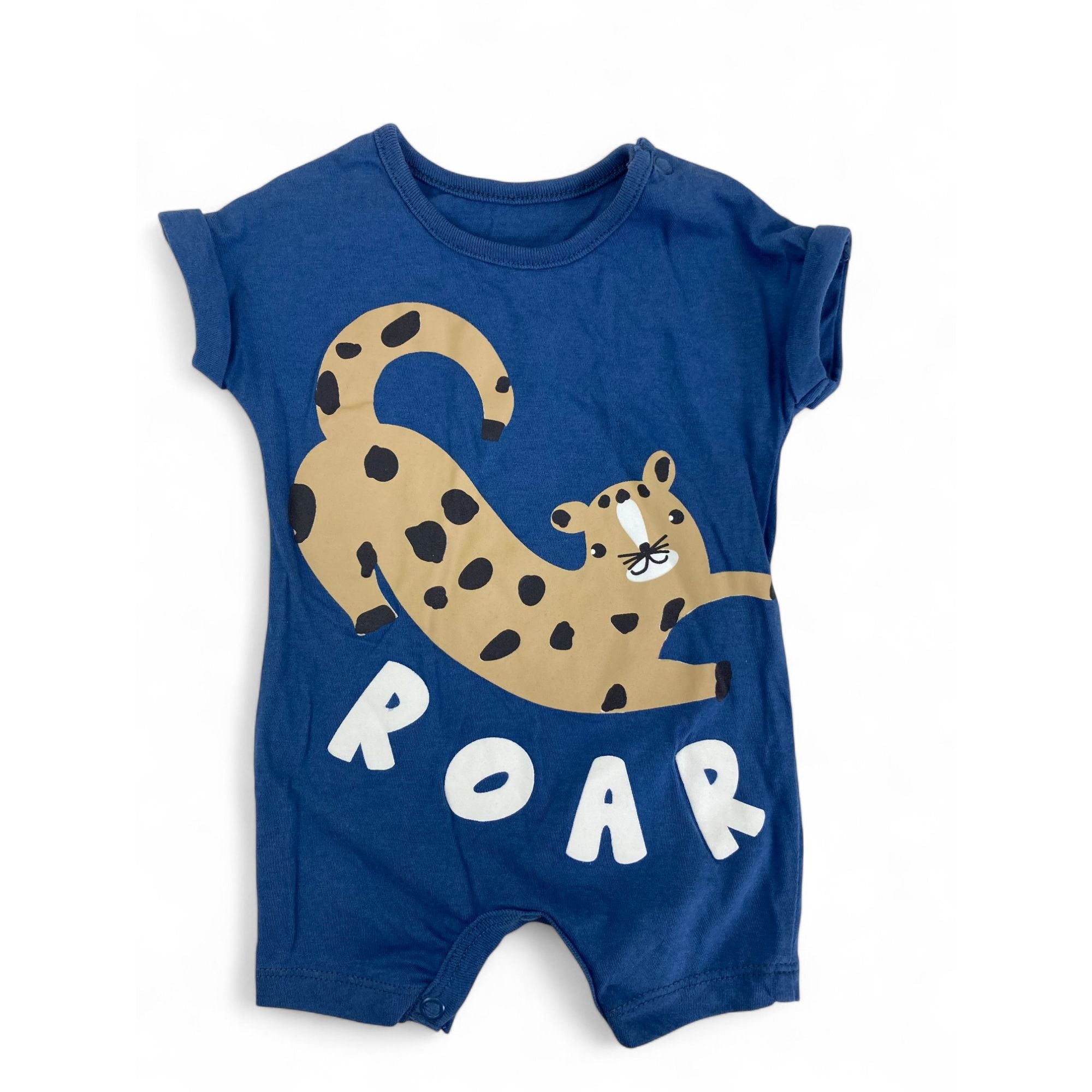 Newborn Blue Cheetah "Roar" Batwing Romper - Woolworths