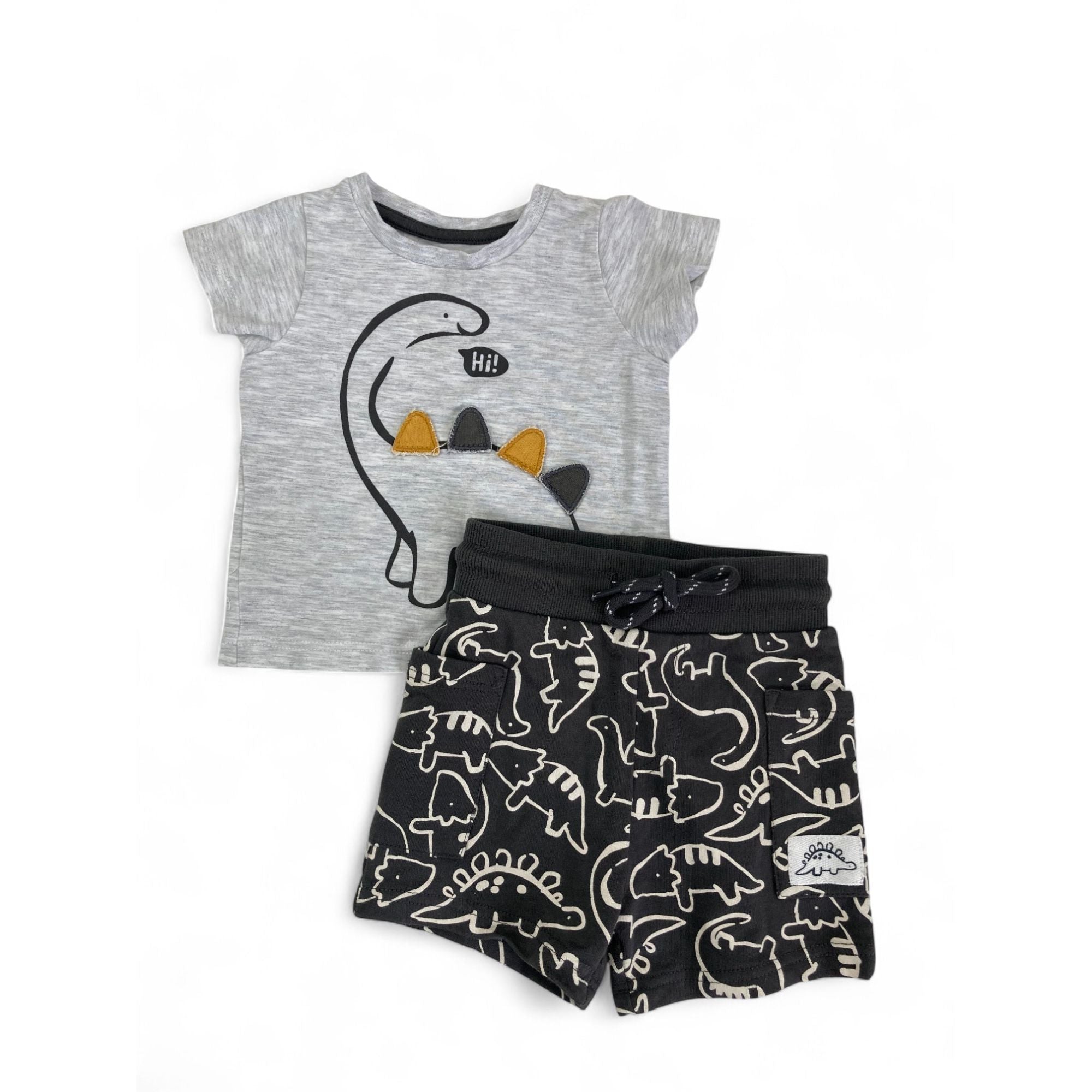 1-3M Grey T Shirt & Dino Shorts - Woolworths