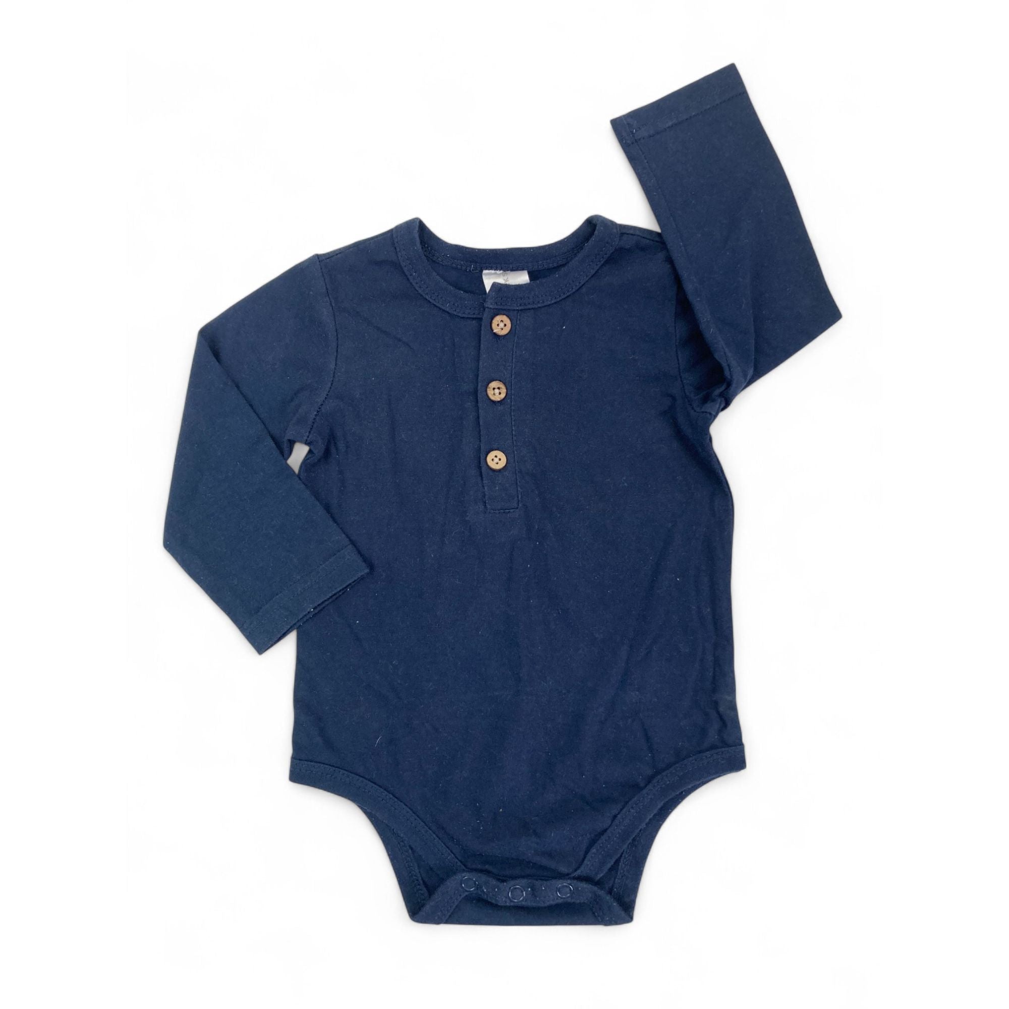 6-12M Navy Blue Henley Bodysuit - Clicks