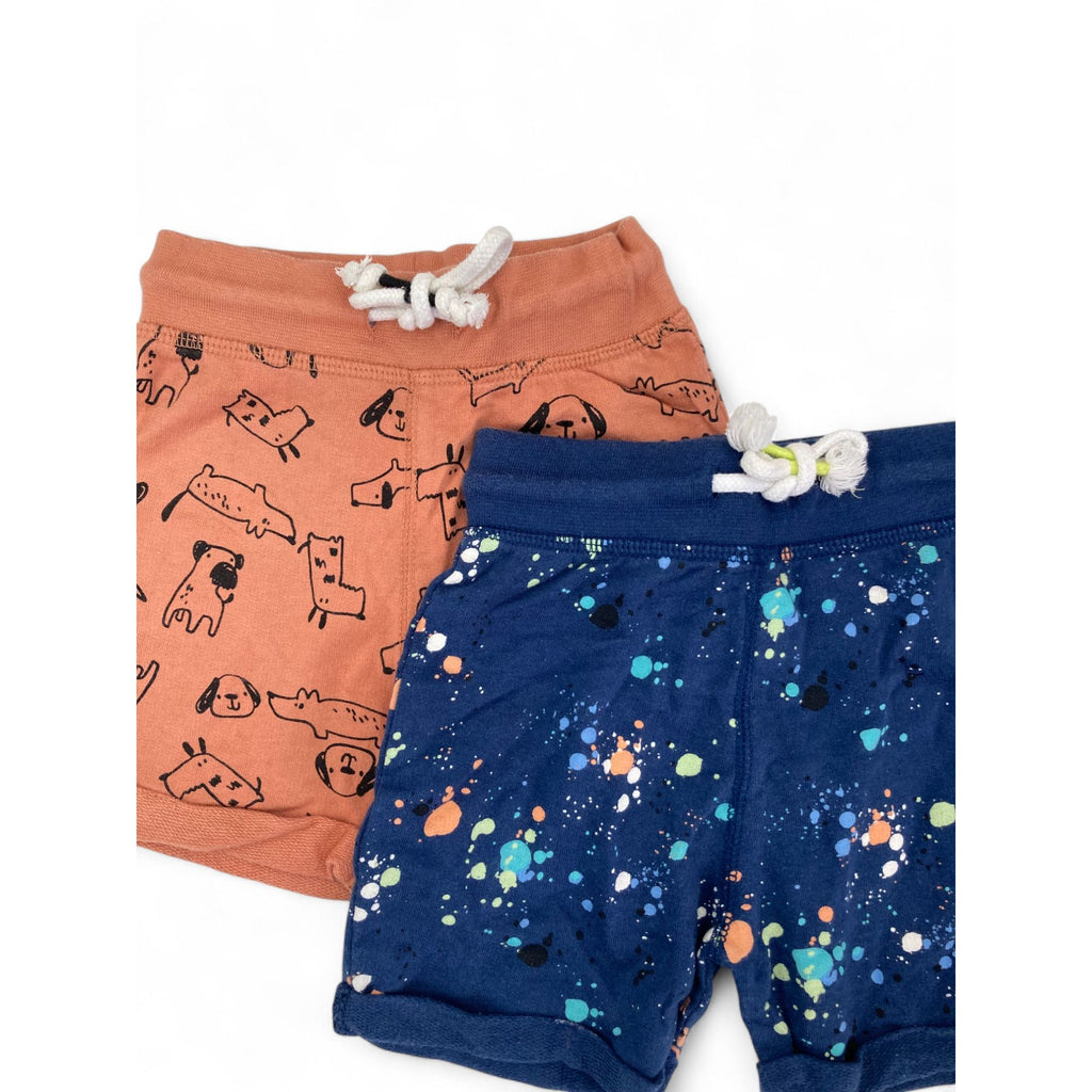 3-6M Coral Puppy & Blue Paint Splattered Shorts - Woolworths