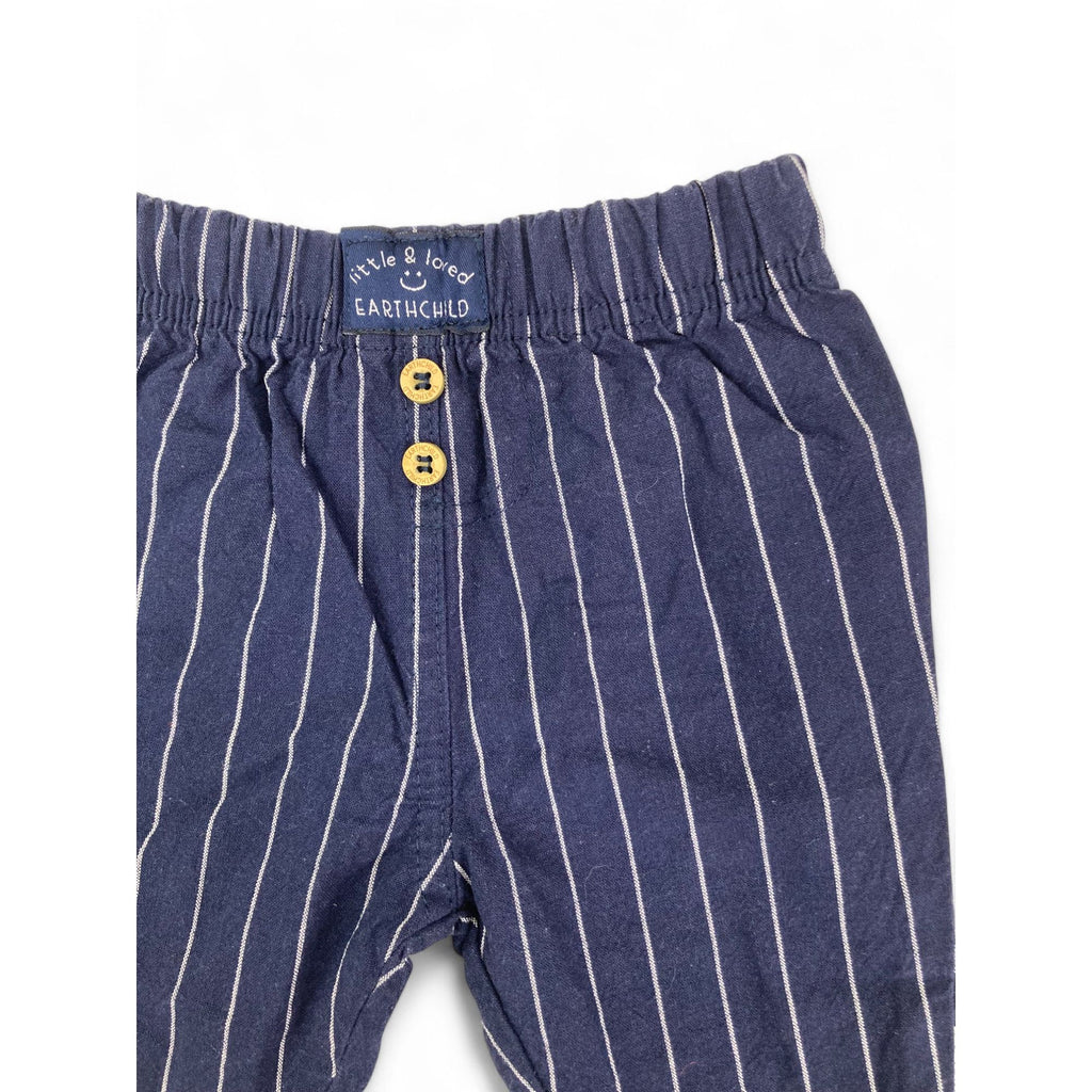 0-3M Navy Blue & White Stripe Adjustable Hem Pants - Earthchild