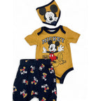 0-3M Mustard Yellow & Navy Blue Mickey Bodysuit, Leggings & Bib - Disney