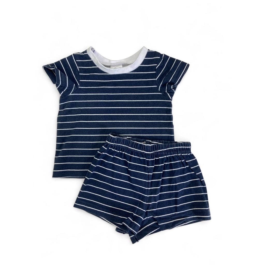 0-3M Navy Blue & White Stripe Summer Sleep Set - OneTwoThree