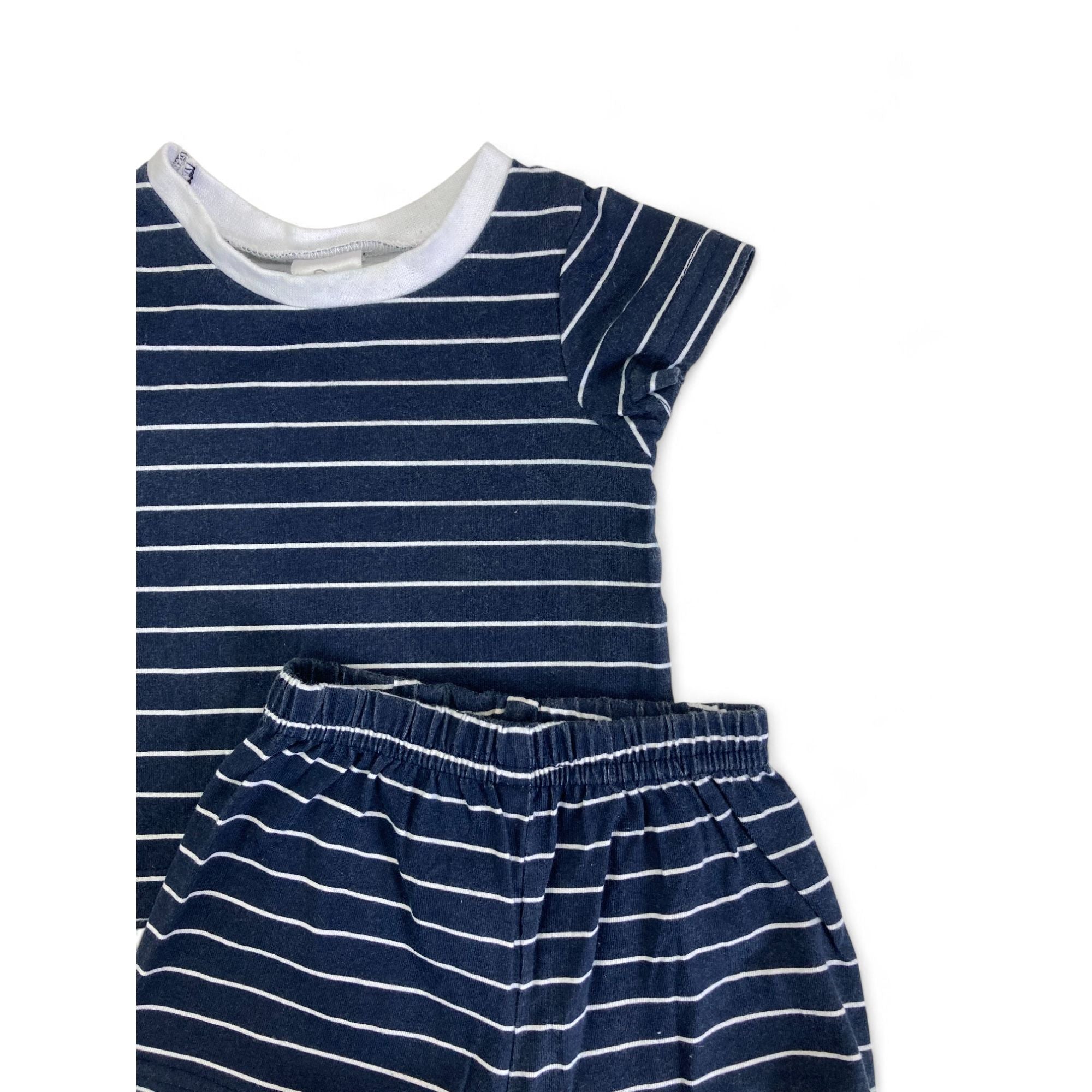 0-3M Navy Blue & White Stripe Summer Sleep Set - OneTwoThree