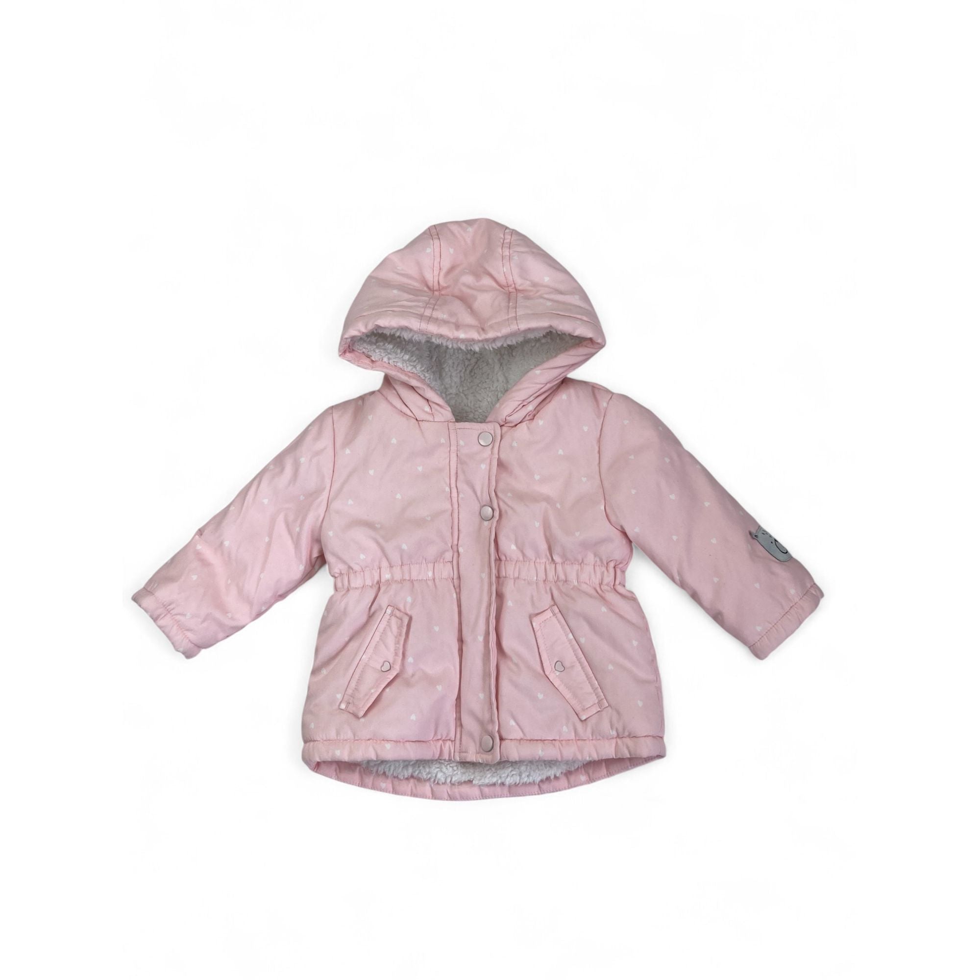 3-6M Light Pink & White Heart Puffer Jacket - Woolworths