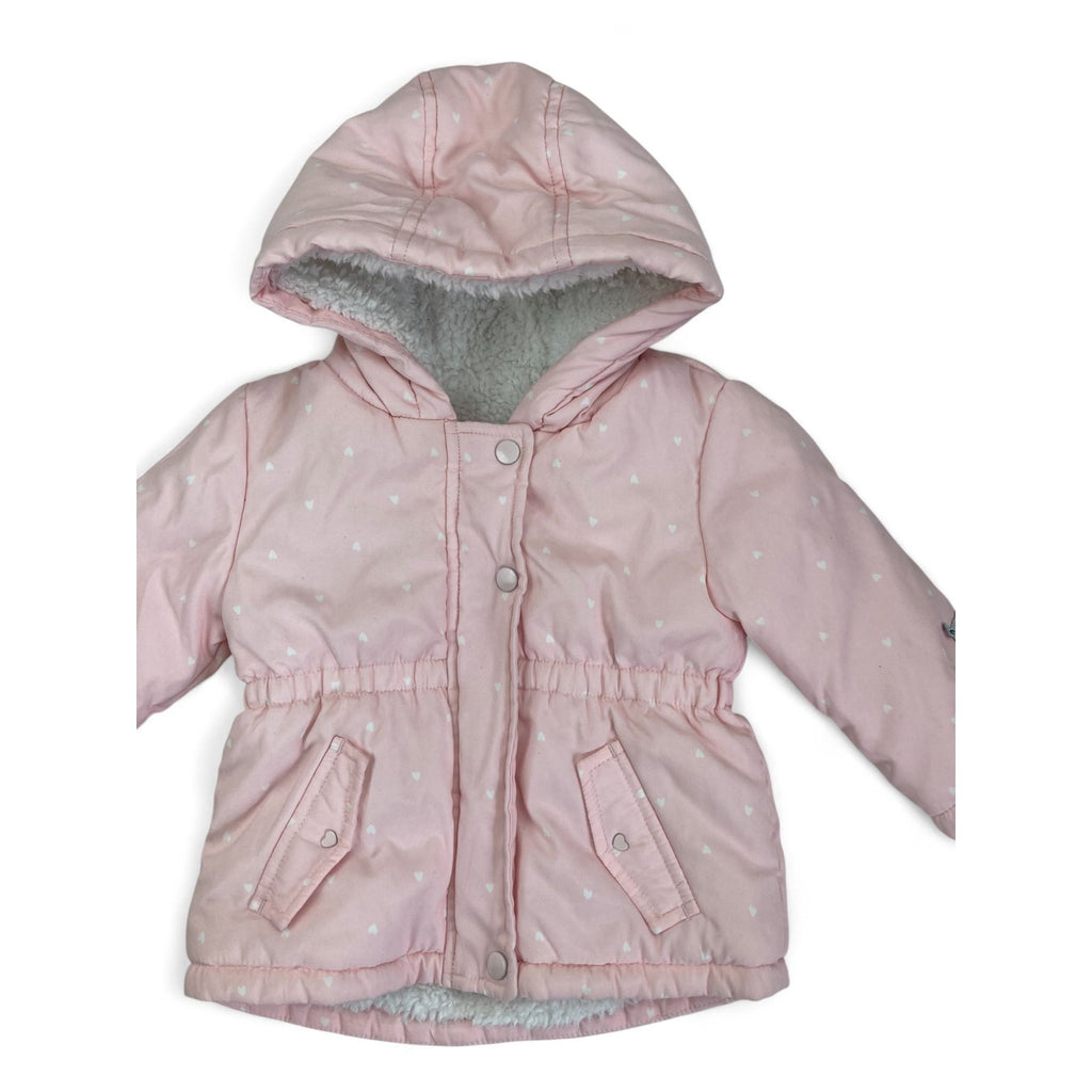 3-6M Light Pink & White Heart Puffer Jacket - Woolworths