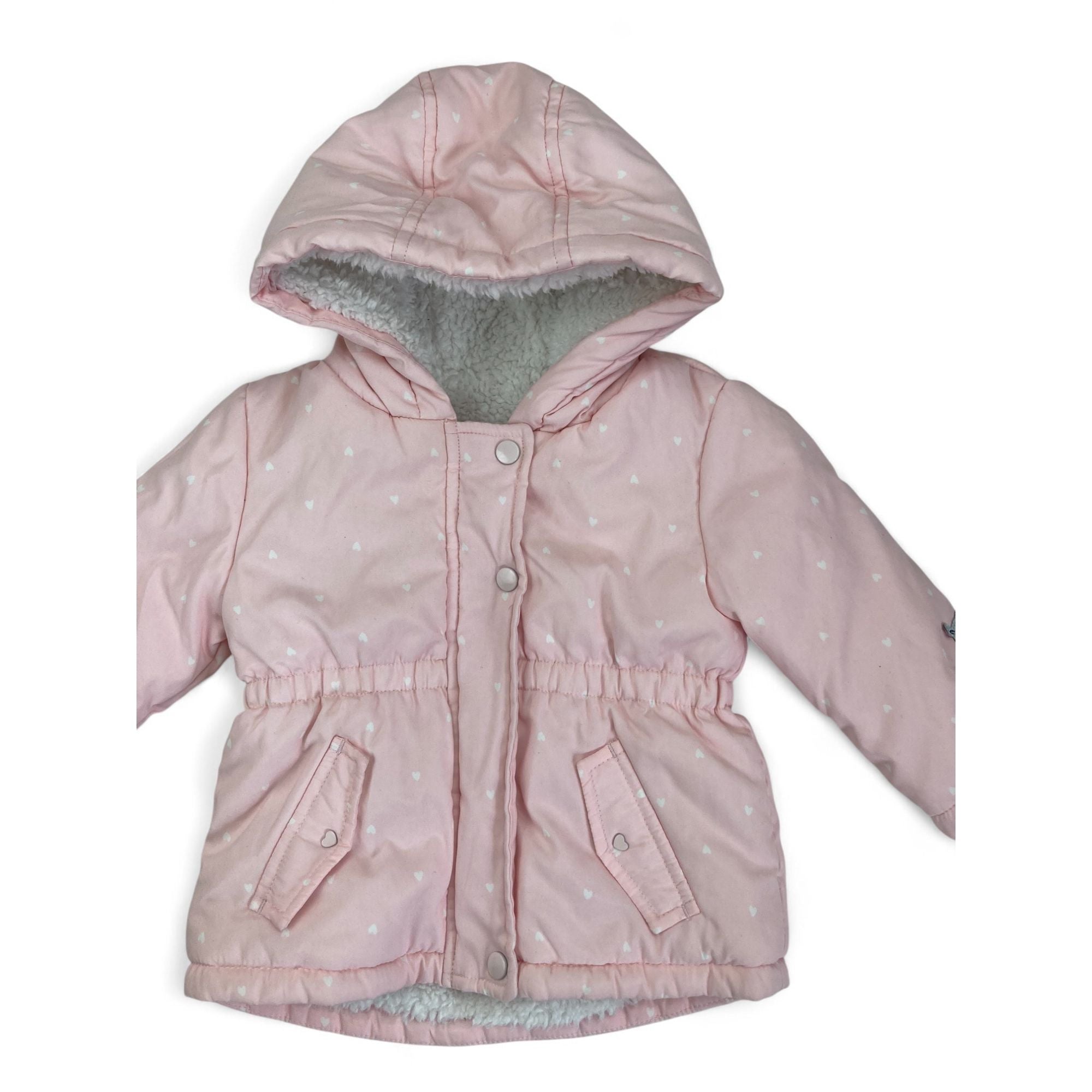 3-6M Light Pink & White Heart Puffer Jacket - Woolworths