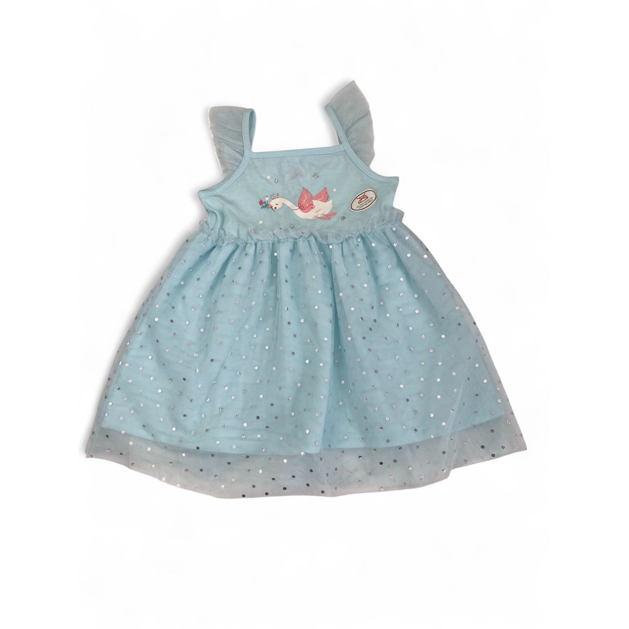 12-18M Light Blue Swan Strappy Tulle Dress - Cuddlesome