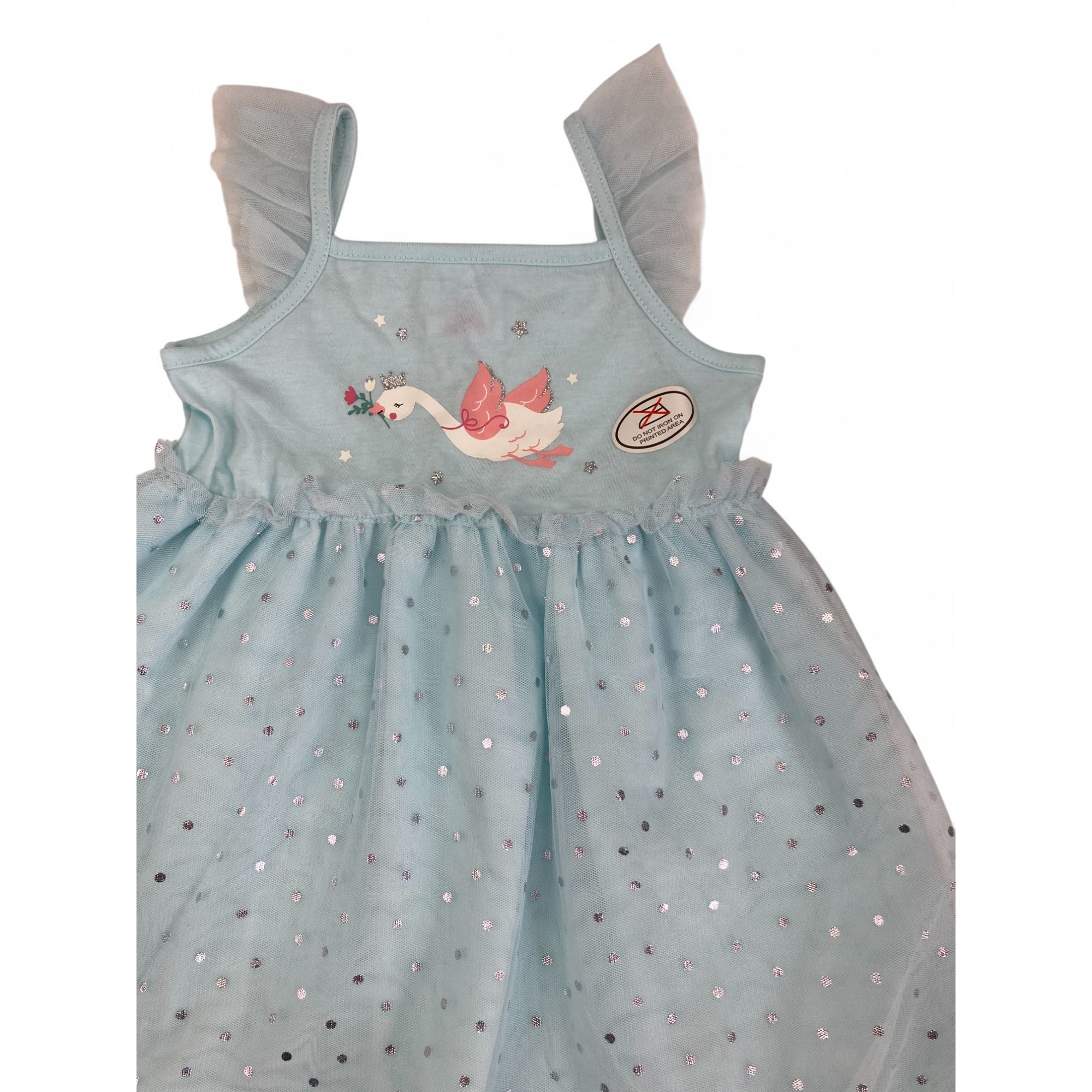 12-18M Light Blue Swan Strappy Tulle Dress - Cuddlesome