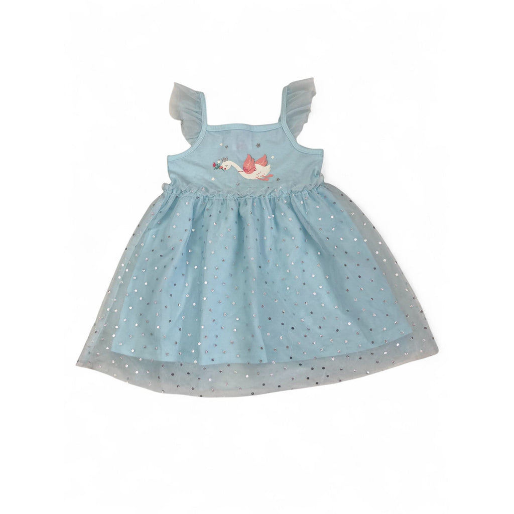 12-18M Light Blue Swan Strappy Tulle Dress - Cuddlesome