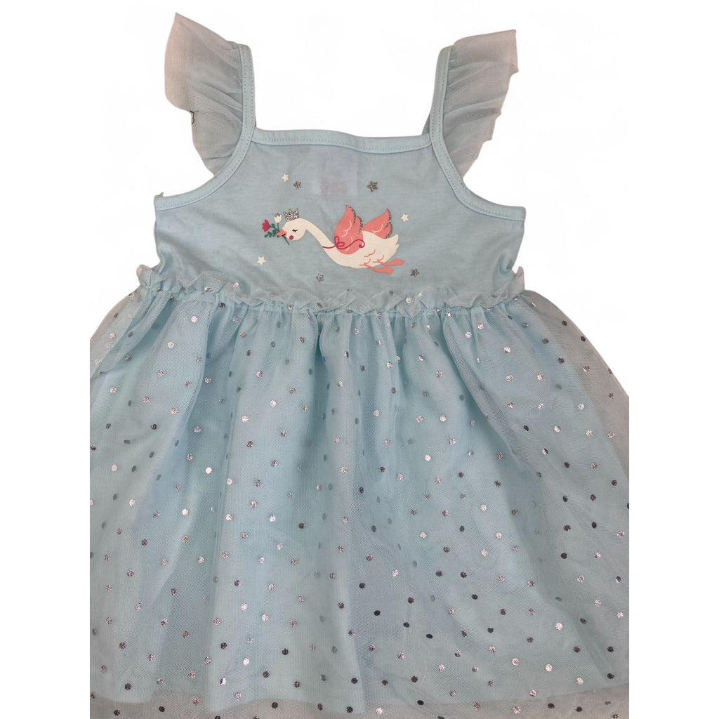 12-18M Light Blue Swan Strappy Tulle Dress - Cuddlesome
