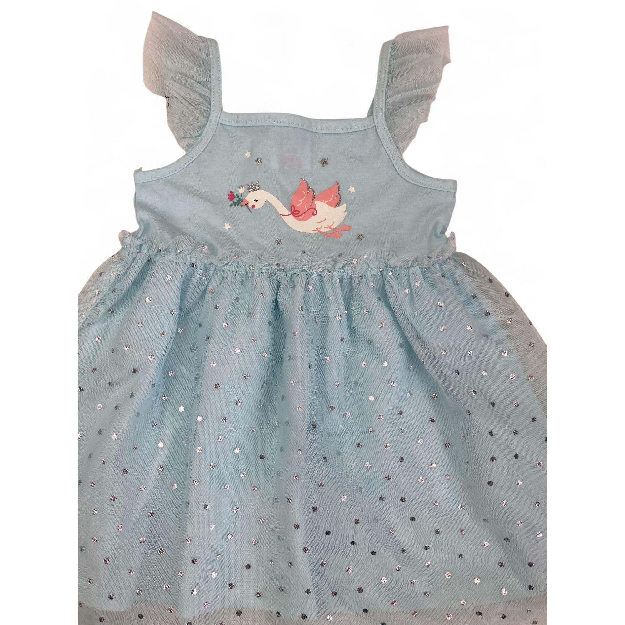 12-18M Light Blue Swan Strappy Tulle Dress - Cuddlesome