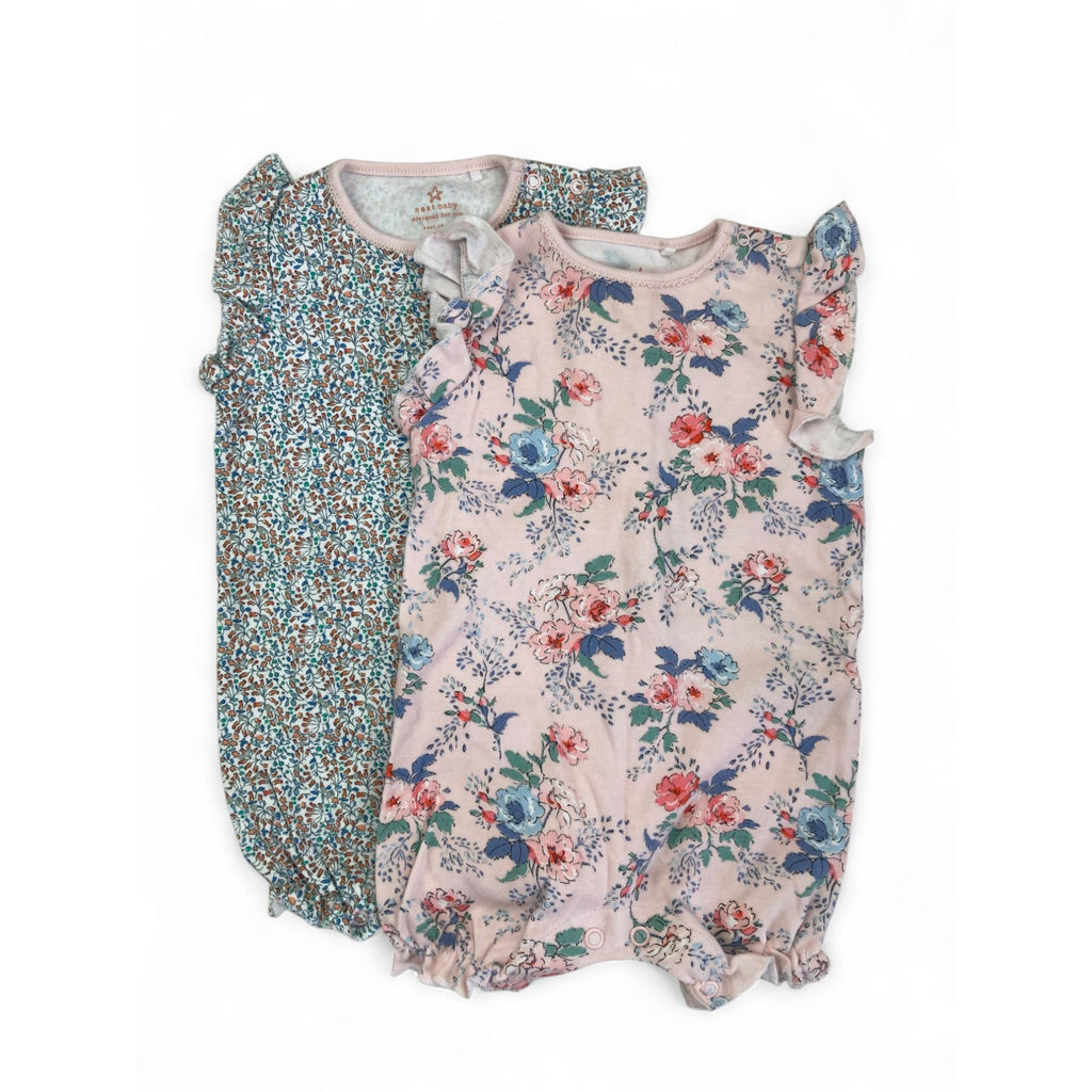 3-6M Light Pink & Blue Floral Rompers - Next