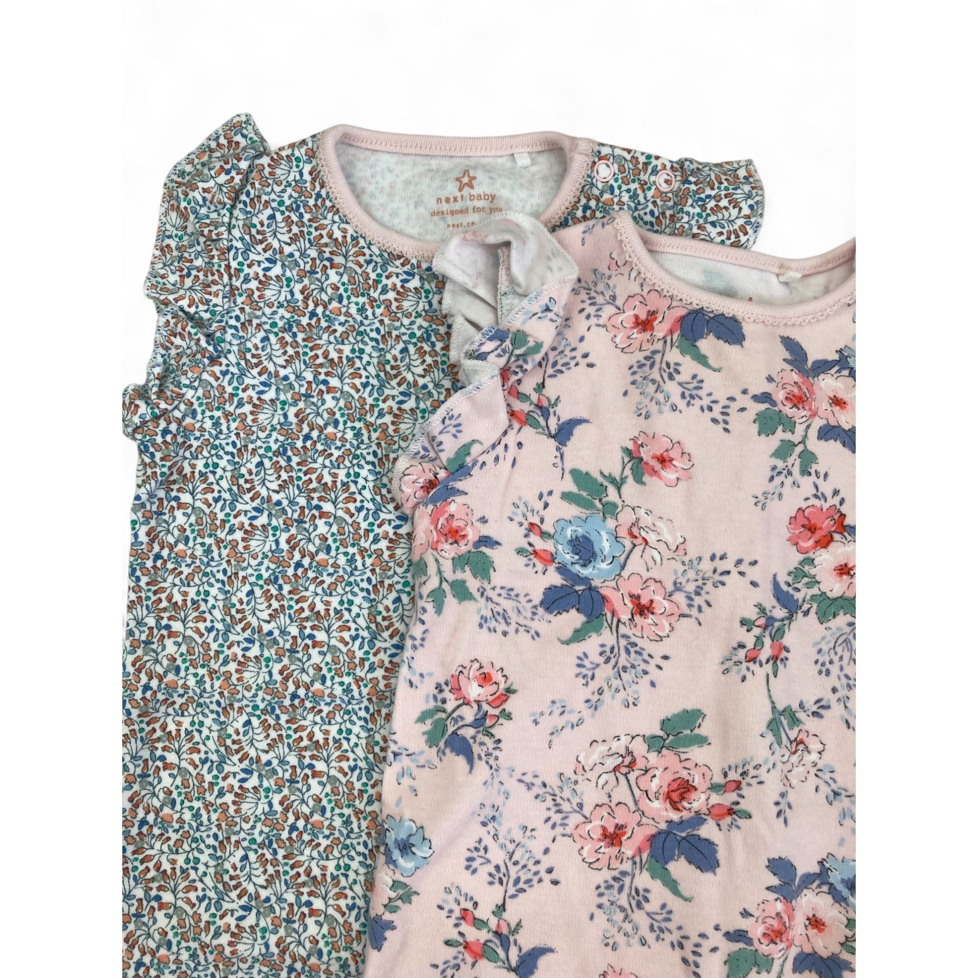 3-6M Light Pink & Blue Floral Rompers - Next