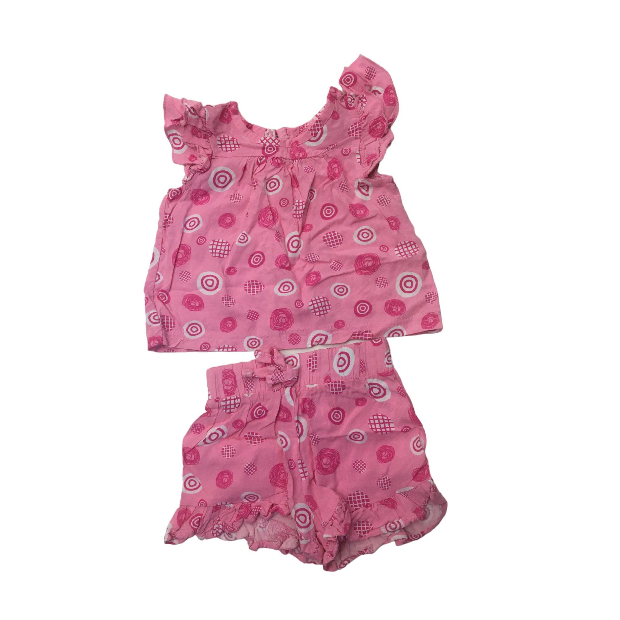 0-3M Pink Viscose Printed Top & Shorts set - Cuddlesome