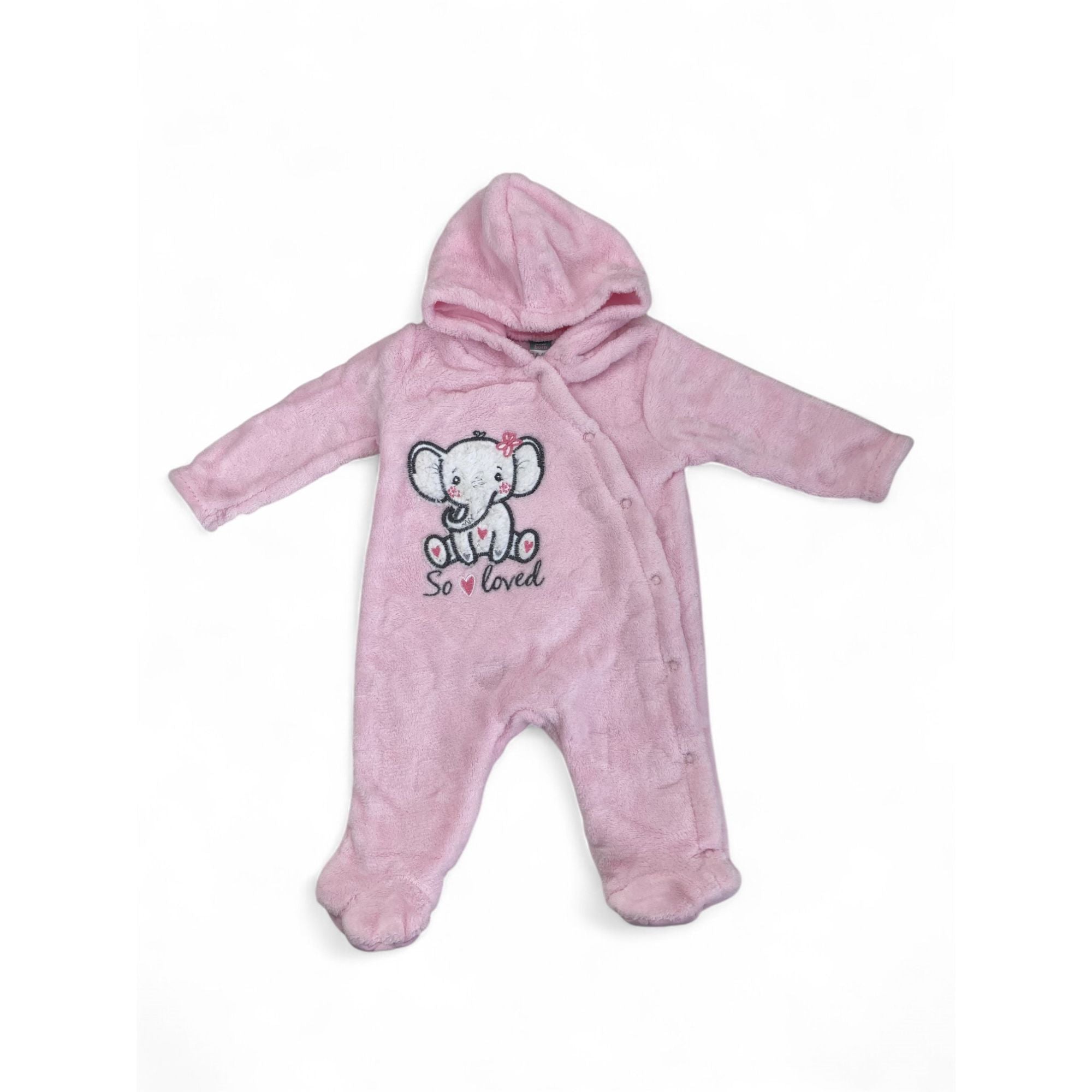 New born Light Pink Elephant Snap Fleece Onesie - Ackermans