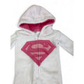 0-3M White & Pink Supergirl Fleece Zip Onesie - Real