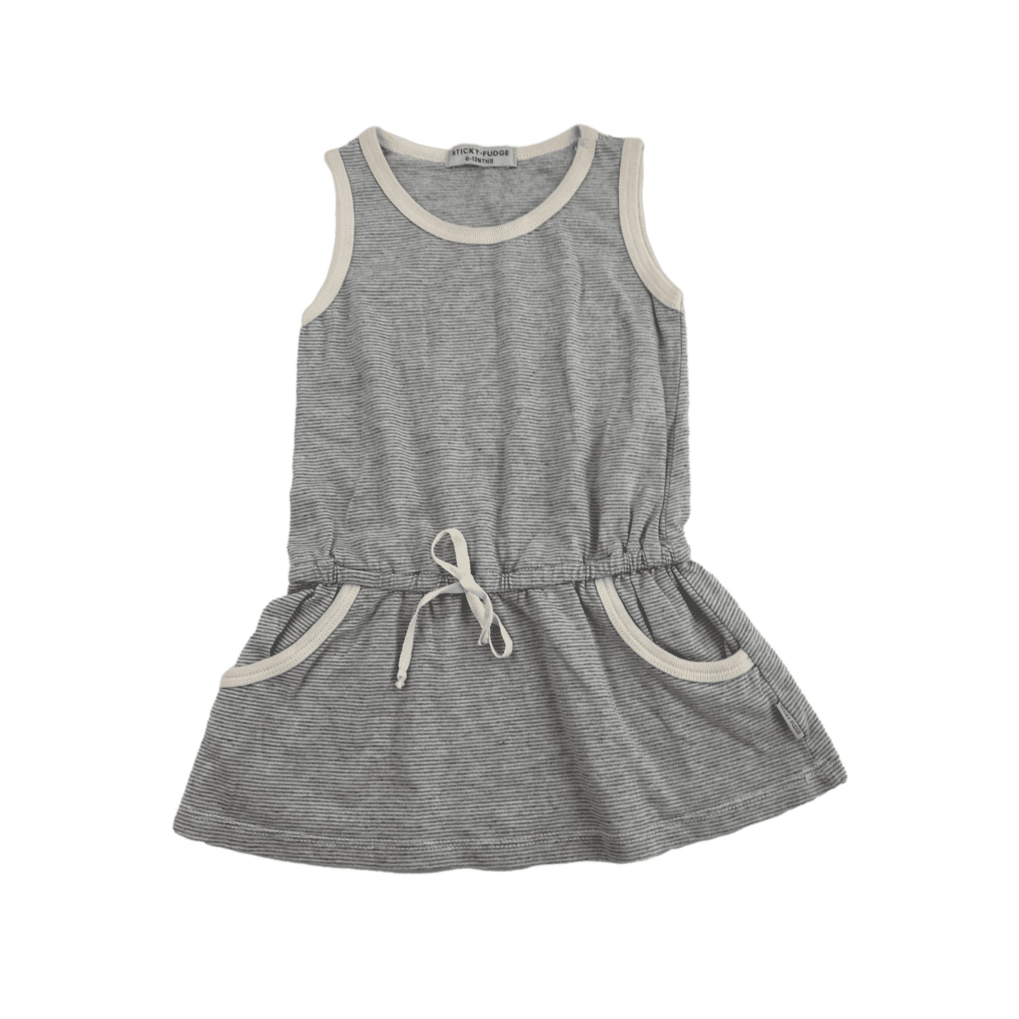 0-3M Grey & Cream Stripe Sleeveless Easy Waist Tunic - Sticky Fudge