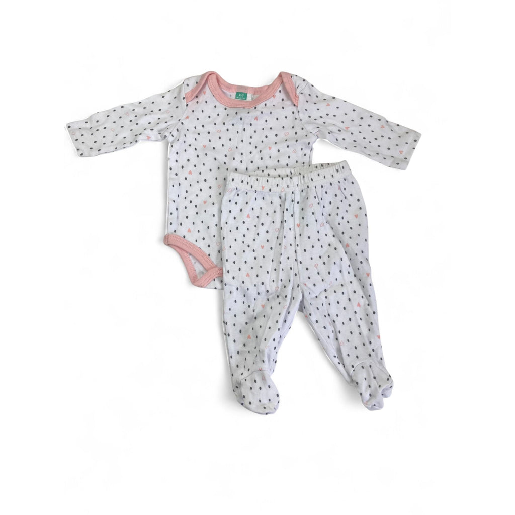 0-3M White & Grey Heart Bodysuit & Leggings - Ackermans