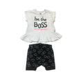 1-3M White Peplum "I'm The Boss" Top & Black Heart Shorts - Woolworths