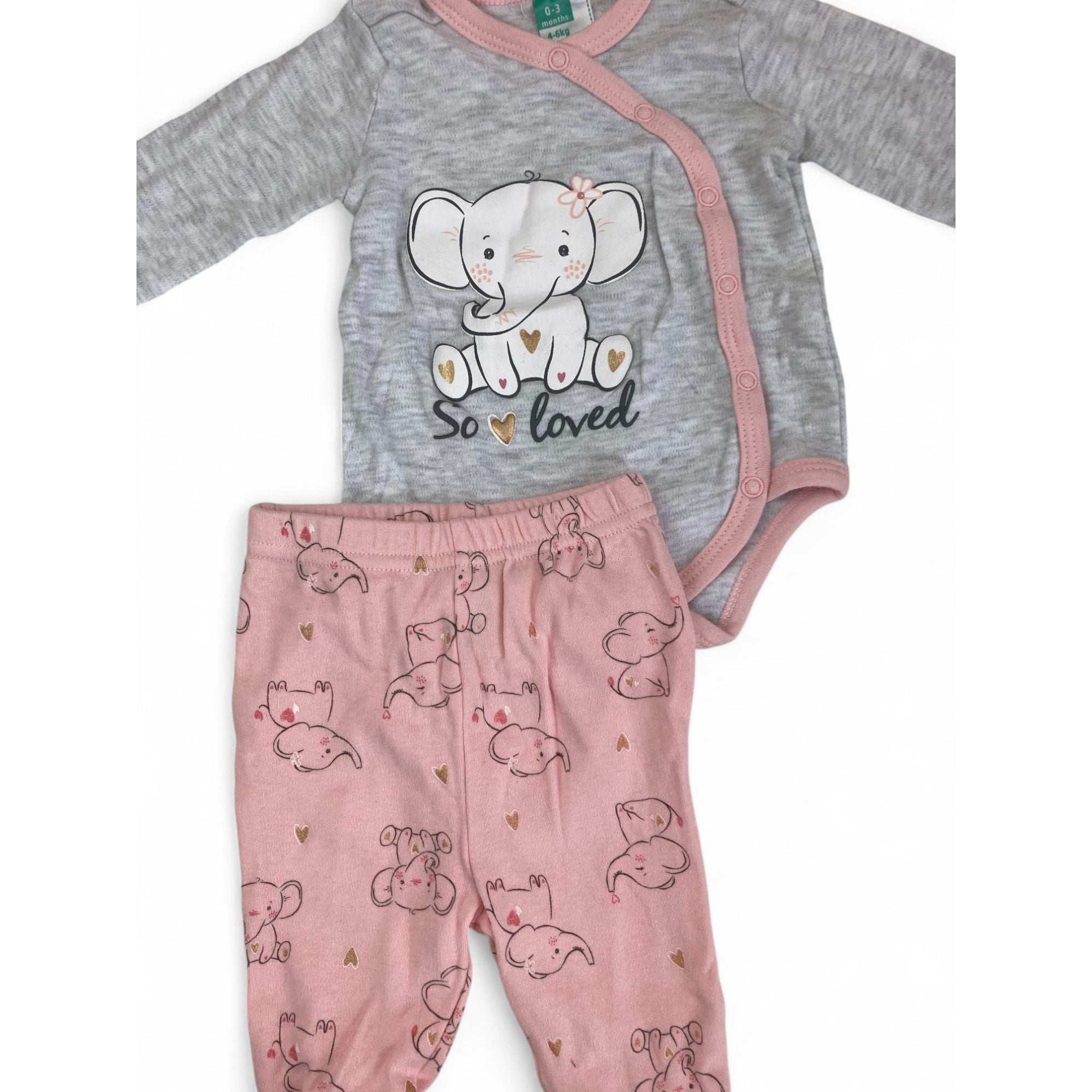 0-3M Pink & Grey Elephant Bodysuit & Leggings - Ackermans