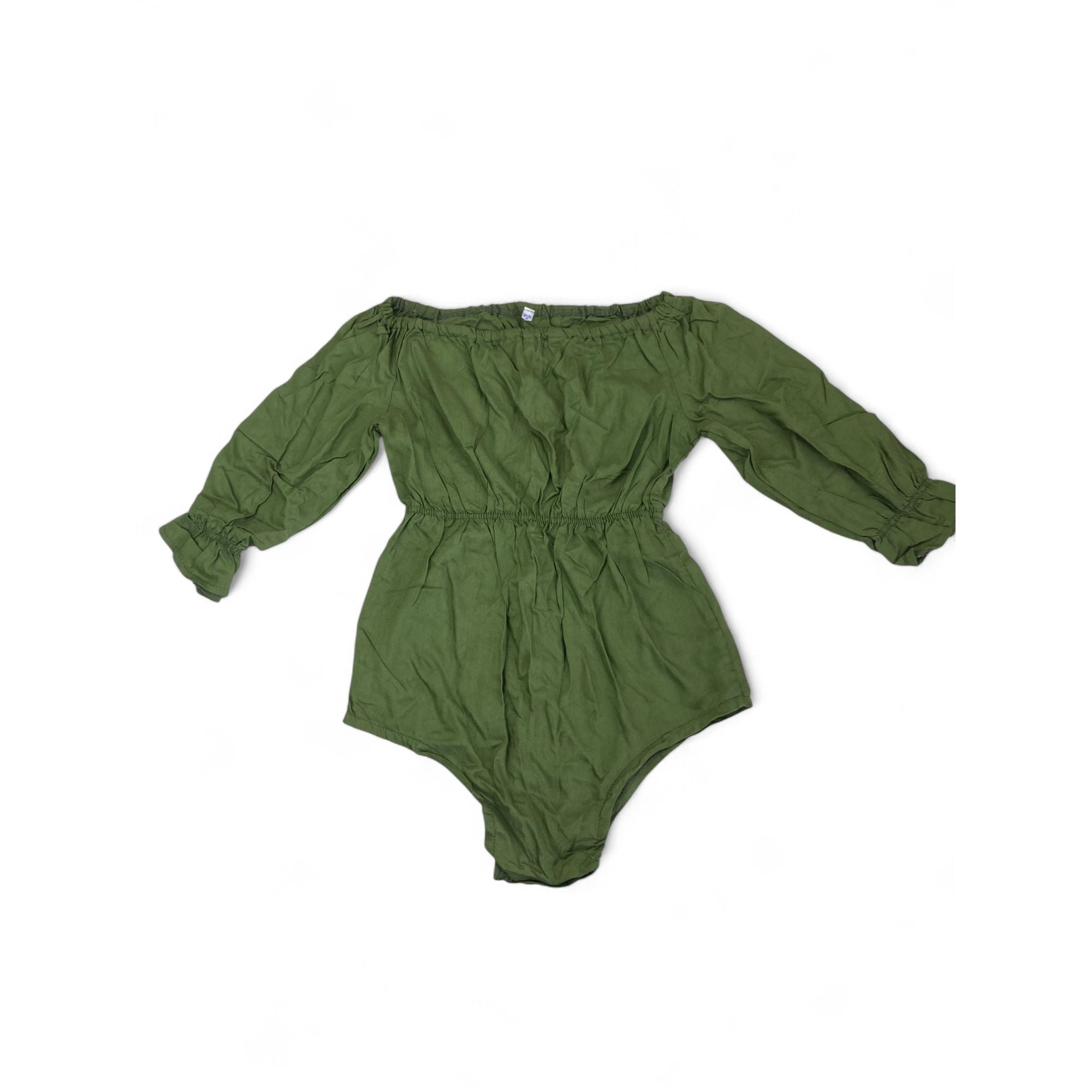 3-4Y Moss Green Cotton Peasant Style Romper