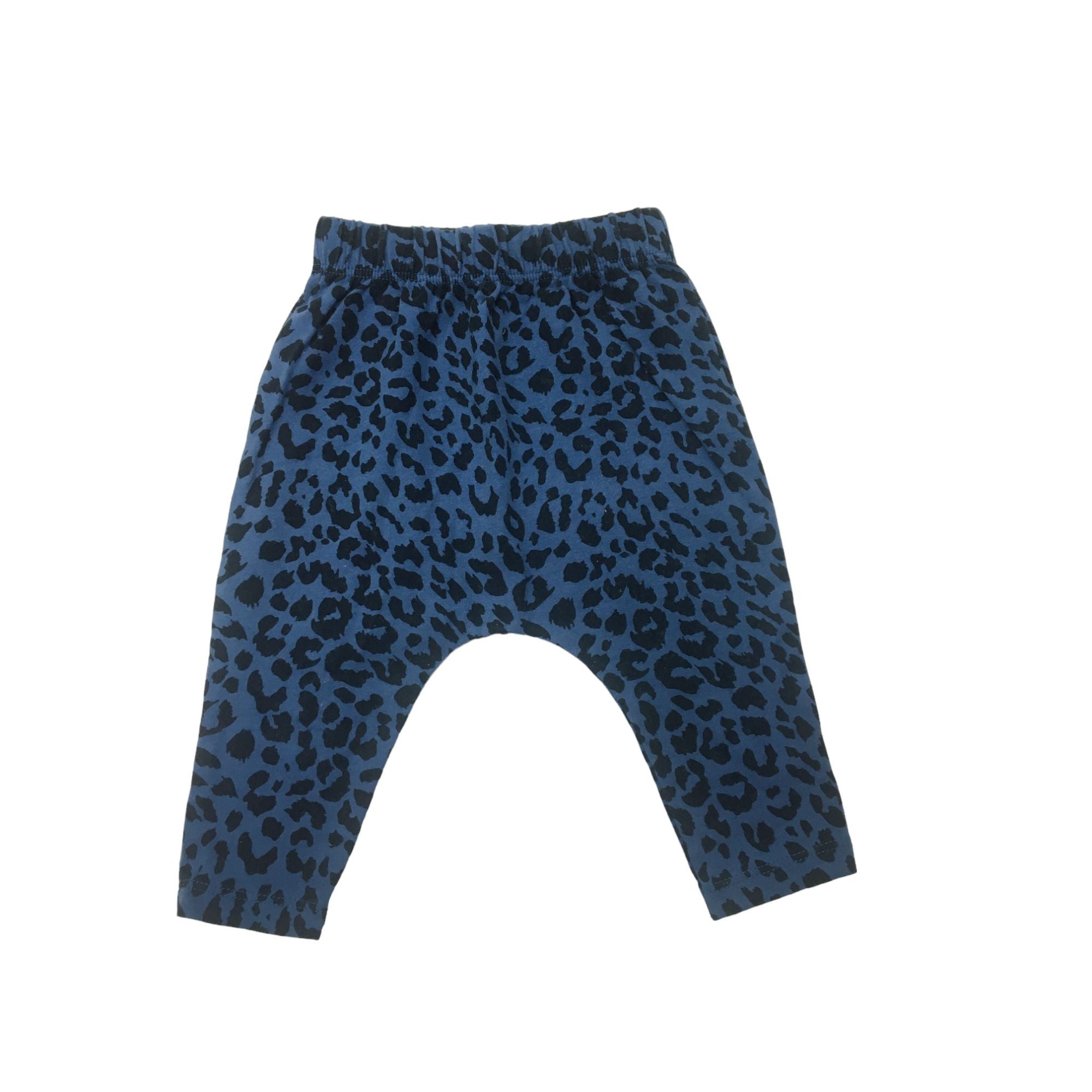0-3M Dusty Blue & Black Leopard Print Harem Leggings - Cotton On