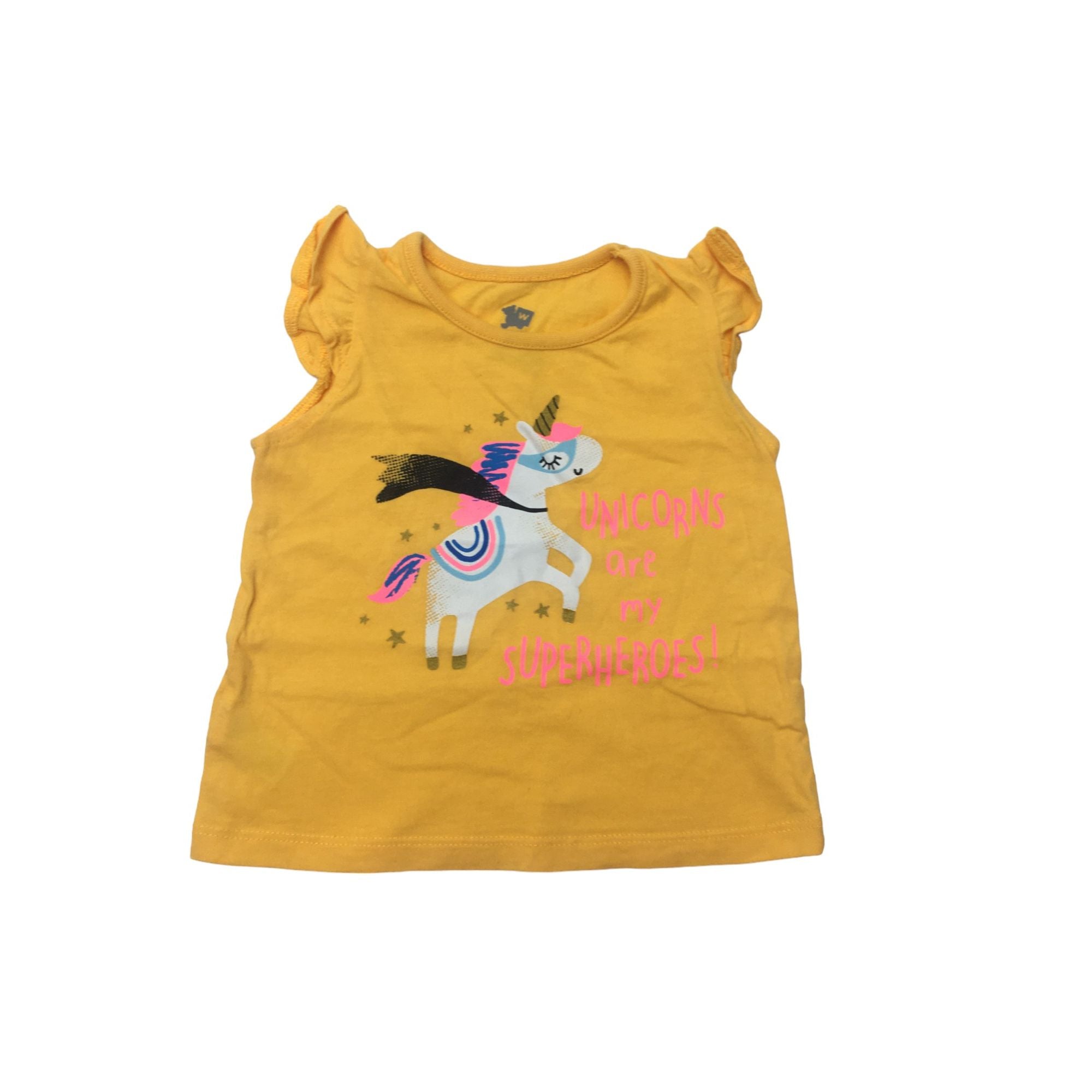 6-12M Yellow Unicorn Frill T Shirt - Woolworths