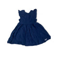 18-24M Navy Blue Ruffled Sleeve Tie Back Cotton Dress - Kinco Kids