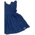 18-24M Navy Blue Ruffled Sleeve Tie Back Cotton Dress - Kinco Kids